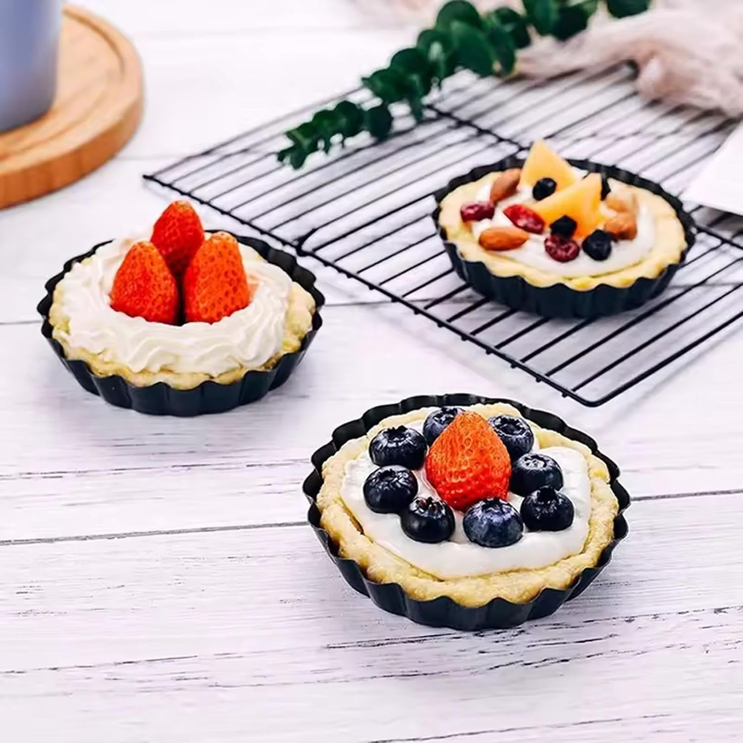 6Pcs Nonstick Mini Tart Pan Set, 4 Inch round Tart Tins with Removable Bottom, Easy Release Baking Pans for Cakes, Egg Tarts, Fruit Pies, Perfect for Home Baking and Professional Use