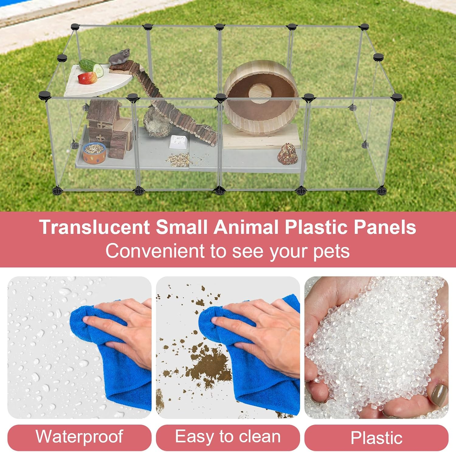 12 Panels Transparent Small Animals Playpen,48" X 24" X 16" Portable Pet Playpen,Plastic Enclosure,Puppy Play Pen for Indoors Outdoor Pet Fence for Guinea Pigs,Bunny,Ferrets,Hamsters,Hedgehogs image number 1