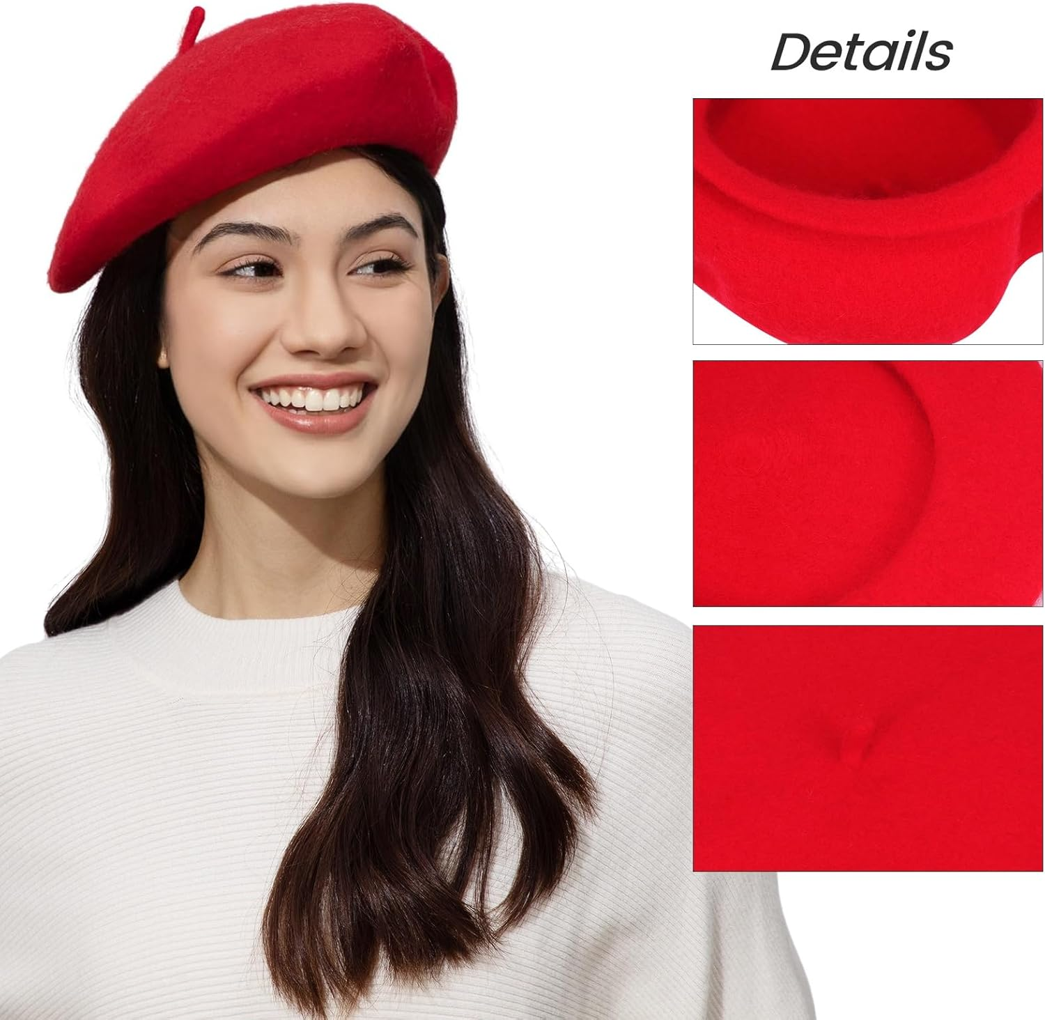 Classic Wool Beret Hats for Women Man Painter Hat French Beret for Man Woman Warm Winte. - Khaki image number 4