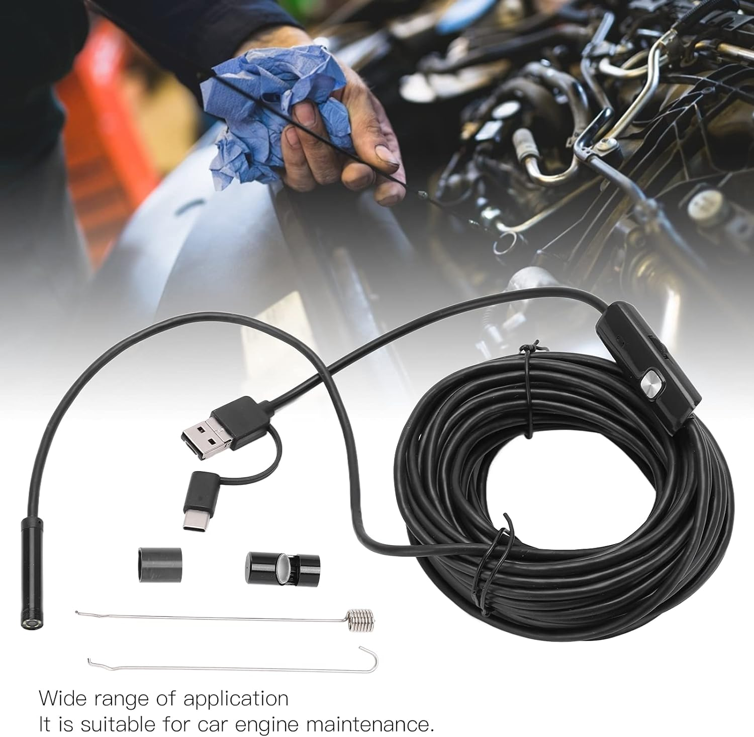 Huten Snake Camera, 7Mm 3 in 1 Endoscope, Black, USB, Waterproof, 640X480 Resolution image number 6