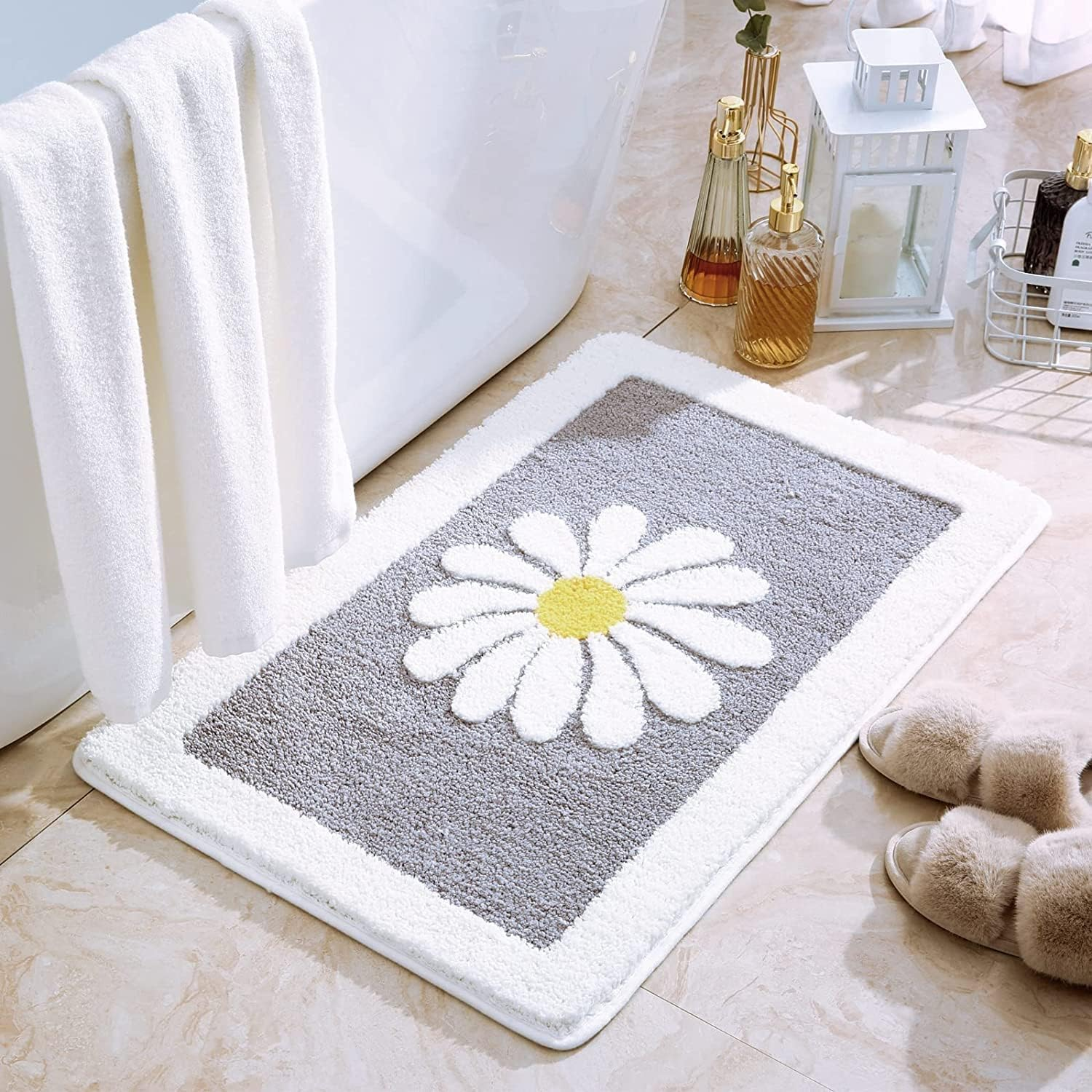Super Absorbent Floor Mat, Bath Mat Rug Rubber Non Slip Quick Dry Super Absorbent Thin Bathroom Rugs Fit Washable Bathroom Floor for in Front of Bathtub,Sink (50 * 80Cm, Floral)