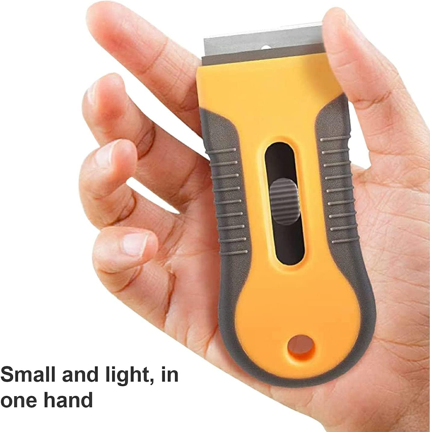 Razor Blade Scraper,1Pcs Multi-Purpose Mini Razor Scraper,Scraper,Mini Scraper Bonus Blades,Multi-Purpose Cleaning Razor Scraper,Plastic Razor Blade Scraper with 10Pcs Metal Blade,Yellow - Blue image number 5