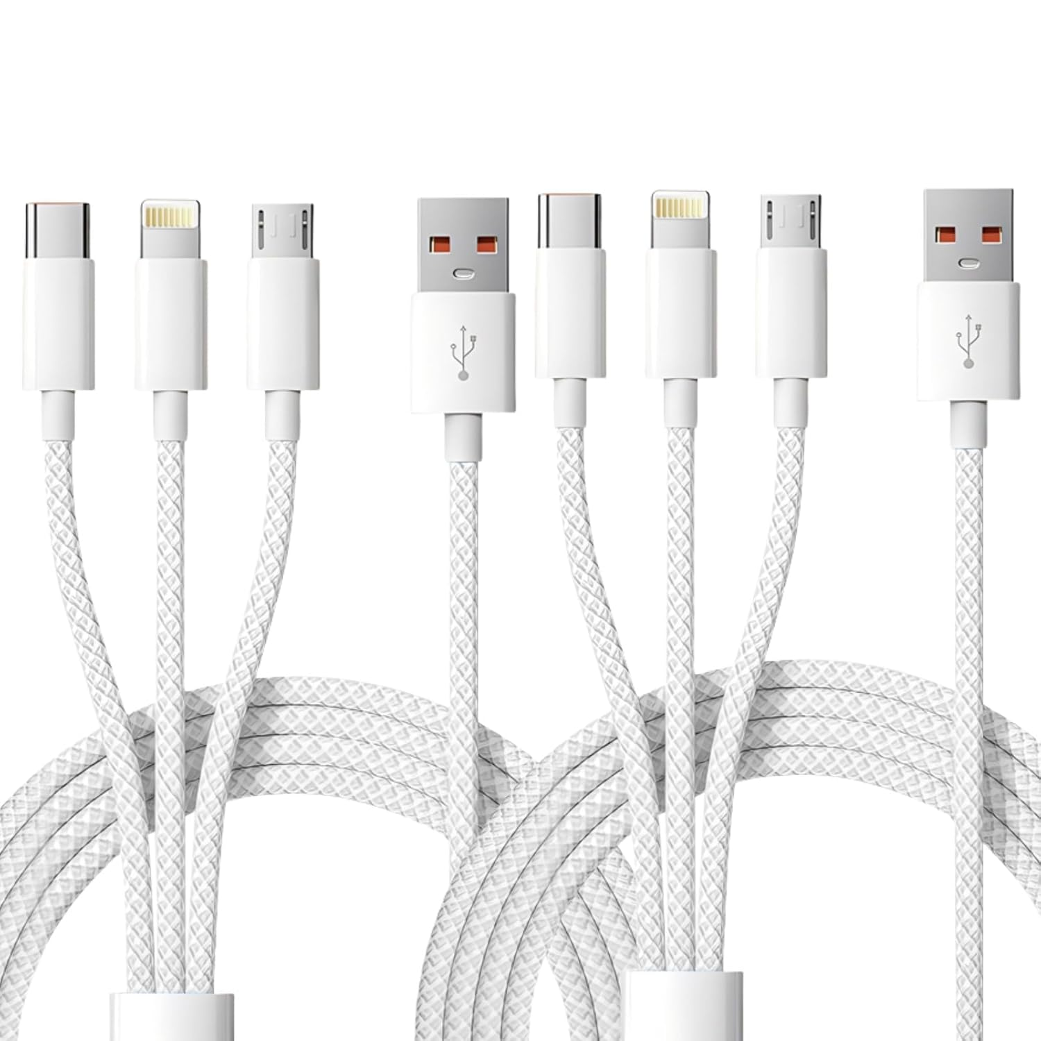 AMITOME Multi 3 in 1 USB C Car Fast Charging Cable - 1M 66W Braided USB C to USB C,IP Port and Android Port Compatible with Most Cell Phones,Ipad Pro,Air5,Macbook and More - White image number 4