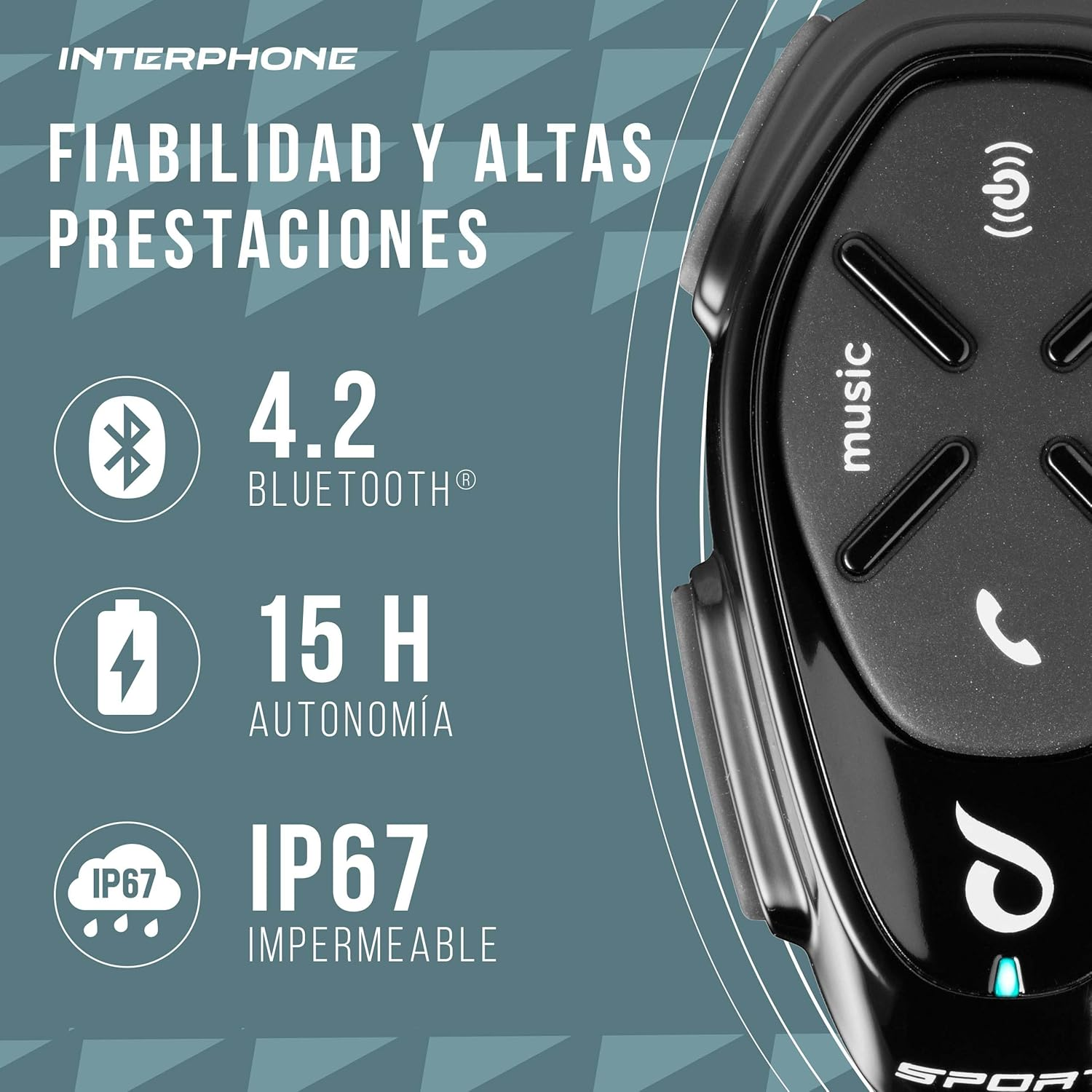 INTERPHONE Sport HD Single Intercom for Motorcycle Helmet with Headphones HD Hifi 40Mm 4 Motorcyclists Distance 1Km Autonomy 20 Hours Standby 1000 Hours TFT GPS Waterproof Universal