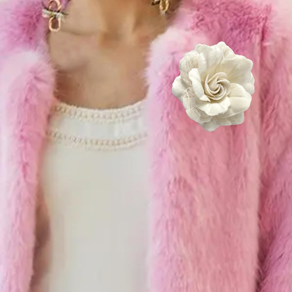 Pack of 2 Velvet Camellia Flower Brooch Pins Large Flower Lapel Pins Mexican Hair Flowers Hair Pin Fabric Floral Hair Clips Headdress Corsage Wedding Brooches White image number 2