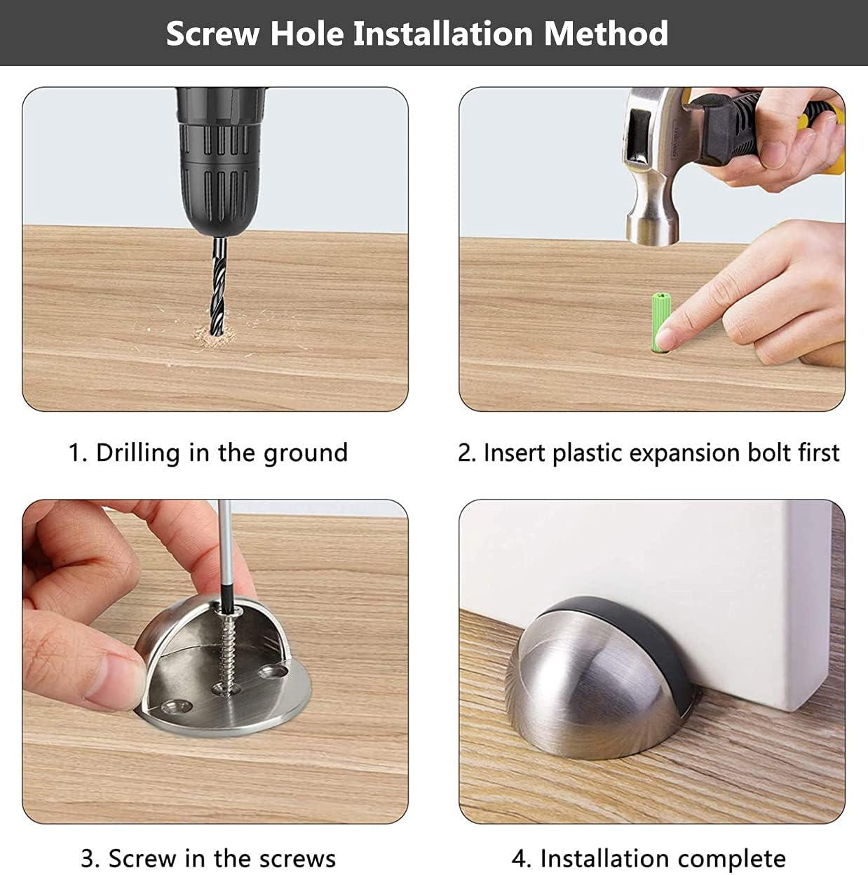 Floor Door Stopper Stainless Steel, 4 Pack Oval Floor Mounted Door Stops with Screws and Glues Fit Most Door Brass - Brass image number 3