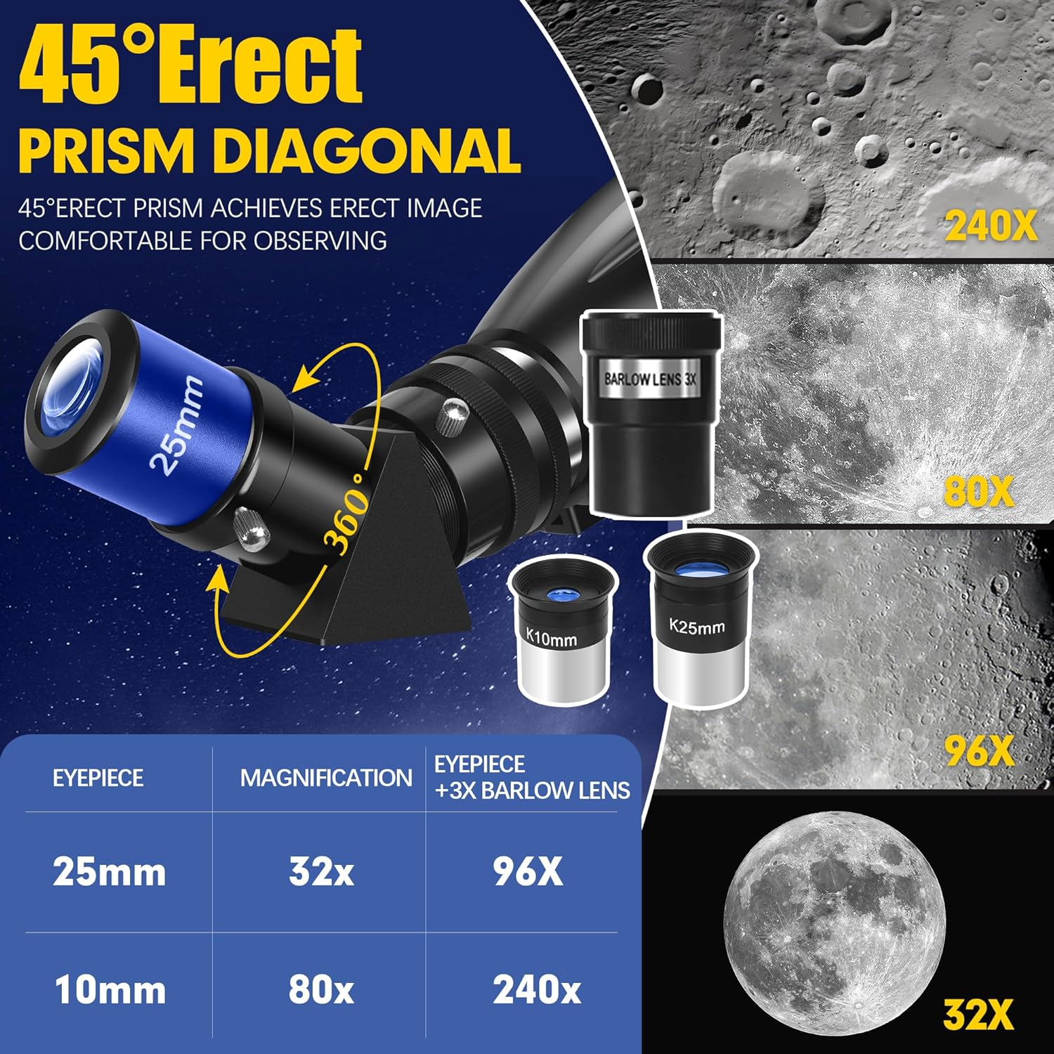 Telescope, 90Mm Aperture 800Mm-Telescope for Adults & Kids, Professional Refractor Telescopes for Adults High Powered, Beginner-Friendly, Phone Adapter & Stable Stainless Tripod, Portable Carry Bag - 90800-Black image number 6