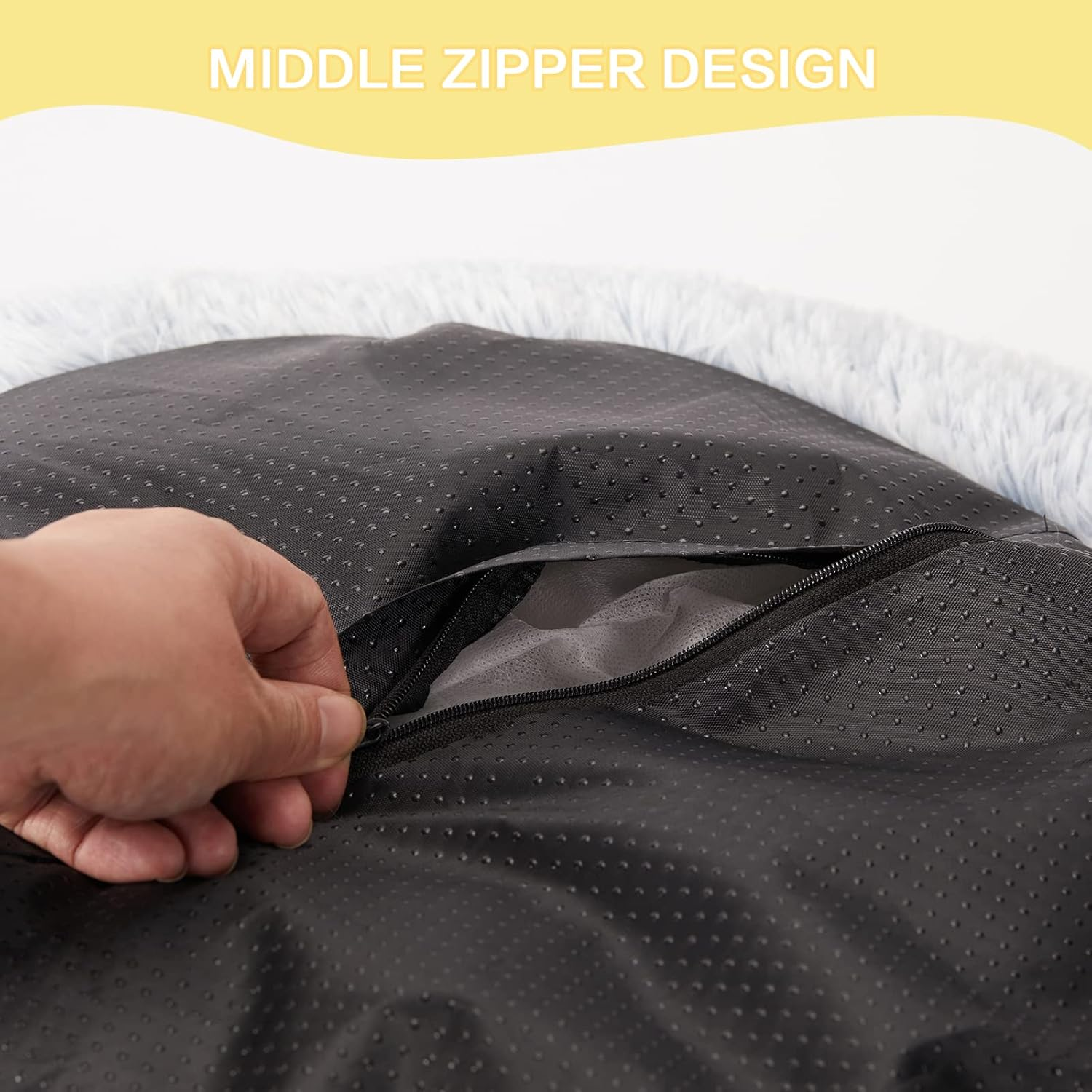 Bedfolks Calming Donut Dog Bed, 91CM round Fluffy Dog Beds for Large Dogs, Anti-Anxiety Plush Dog Bed, Washable Pet Bed with Non-Slip Bottom (Light Blue, Large) image number 1