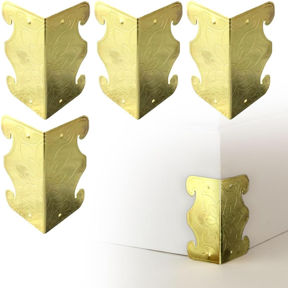 Skiffers Baseboard Corner Protectors, Skiffer Skirting Board Corner Protector, Solid Brass Skirting Board Corner Protectors, Vintage Metal Corner Protector Decorative Protector Cover (Bronze, 12PCS)