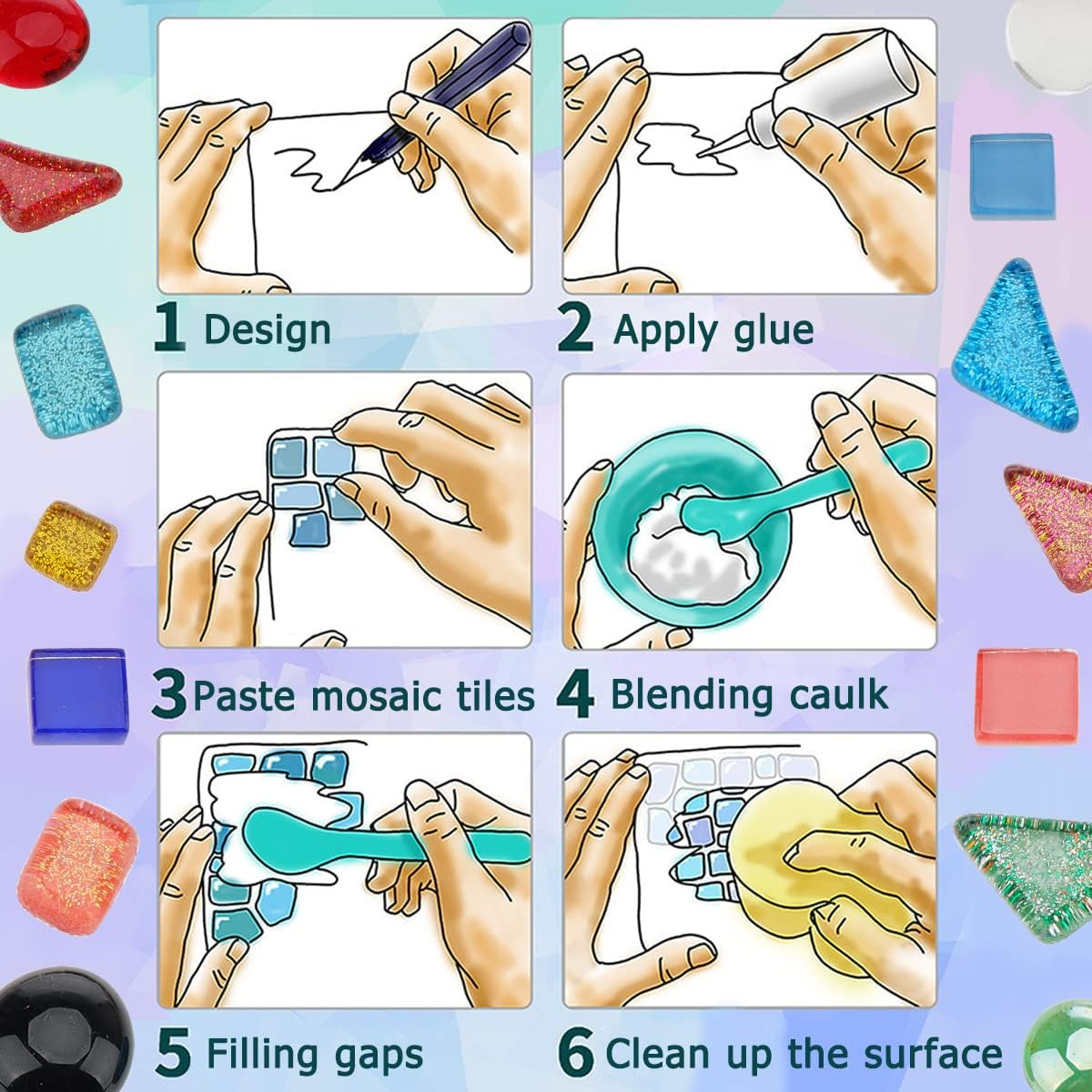 Folmywy Glass Mosaic Tiles Pieces Stained Glass 220G Green Assorted Shapes Shine Crystal for Crafts DIY Home Gifts Jewelry Art Creative Flowerpots Puzzle image number 6