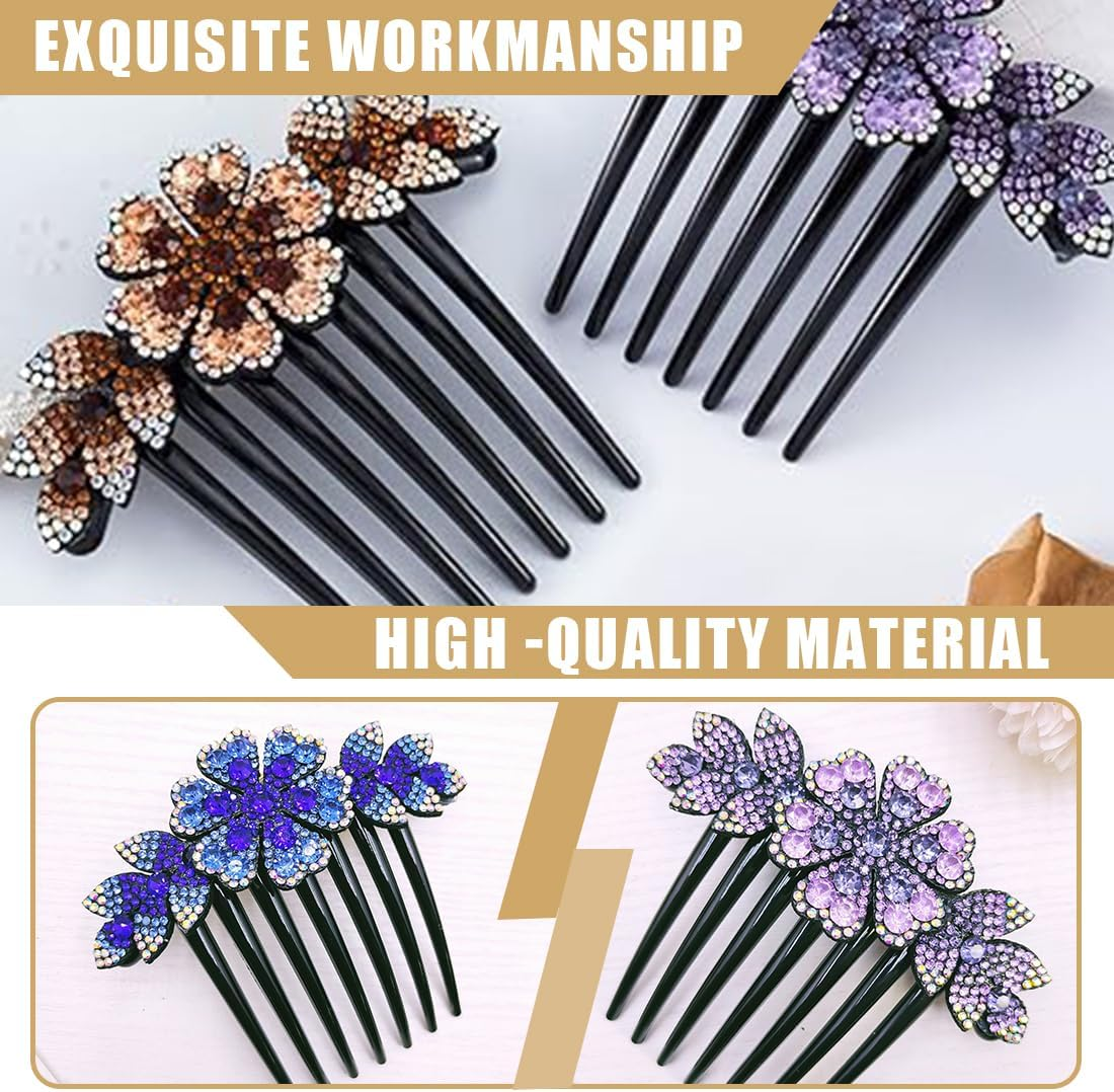 LAKJUOZ Pack of 3 Hair Combs for Clip-In Women Hair Combs Hair Accessories Combs Rhinestone Hair Combs Hair Side Combs Flowers Hair Combs Gifts for Women Girls image number 3
