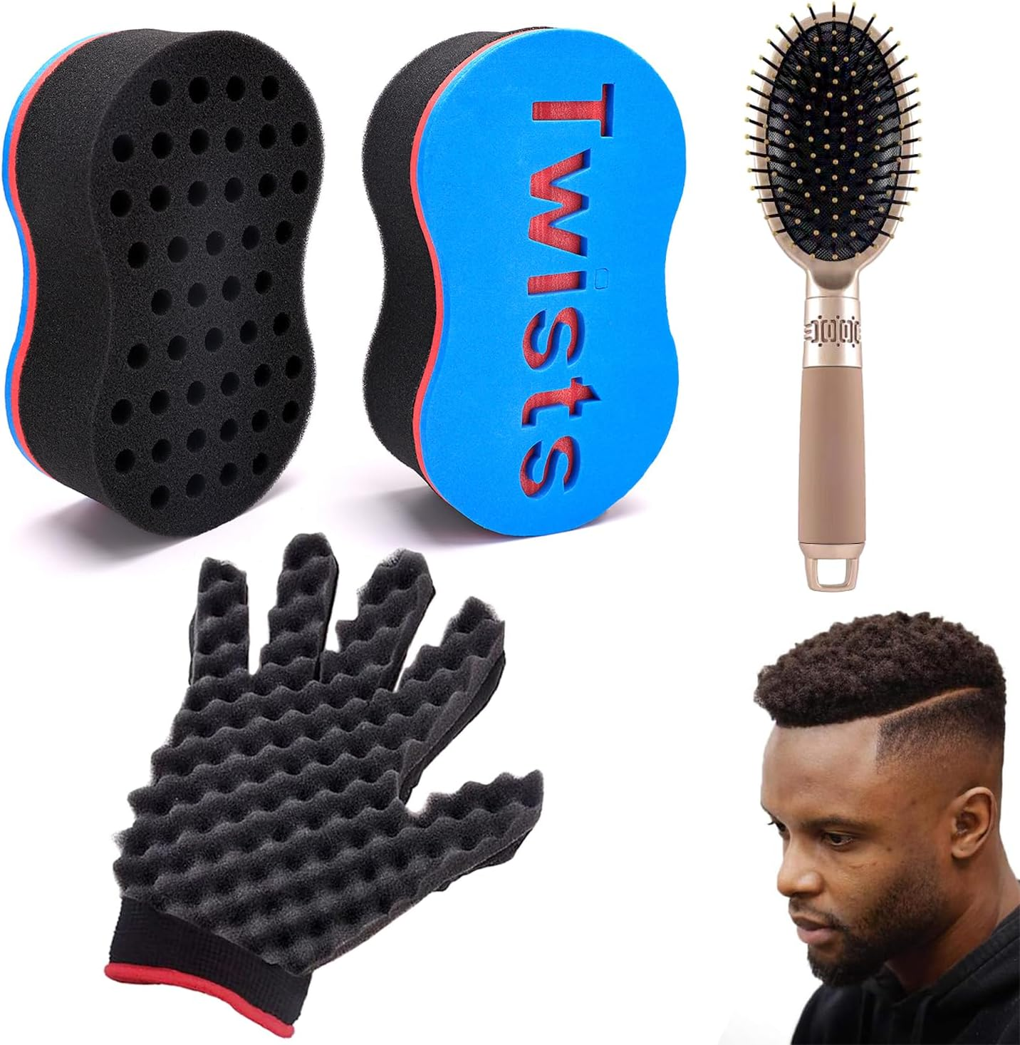 ARJDXDP Pack of 3 Hair Brush Sponge Afro Curl Sponge Magic Curl Sponge Large Holes Dreads Locking Twist Barber Tool for Afro Coil Hair Magic Beauty image number 5