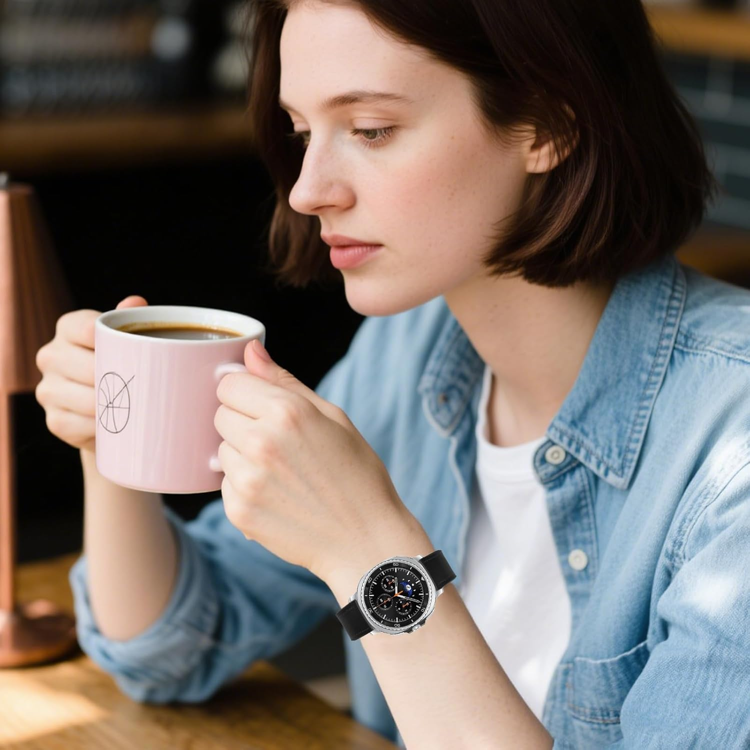 HAYONLIY Leather Band Compatible with Samsung Galaxy Watch 8 40Mm 44Mm/Galaxy Watch 8 Classic 46Mm, Genuine Leather Outer & Silicone Inner Sport Adjustable Replacement Strap for Men Women - Black image number 2