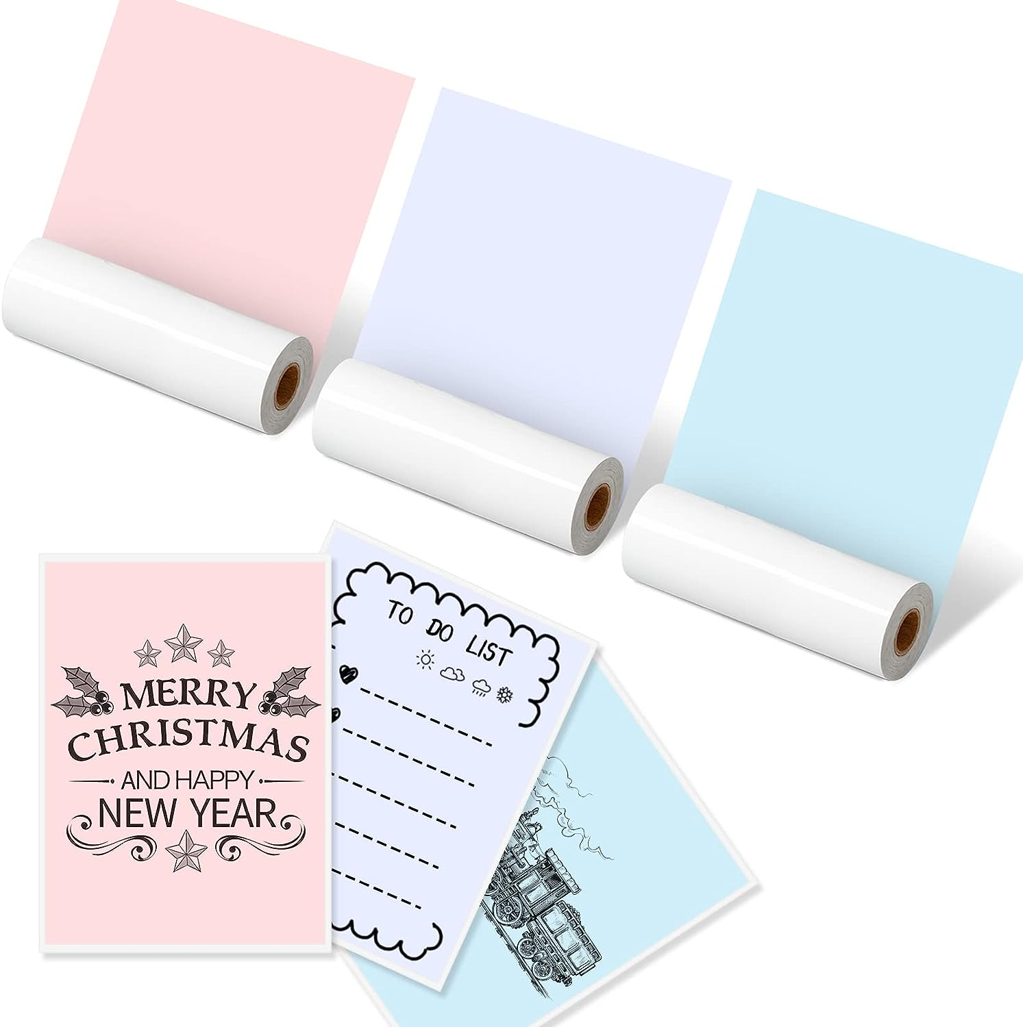 Phomemo White/Transparent/Semi-Transparent Adhesive Thermal Printer Paper 53Mm, Compatible with Phomemo M02/M02S/M02 PRO/M03/M04S Mini Printer, Black Text, 3 Rolls, Suitable for Notes, List, Sticker