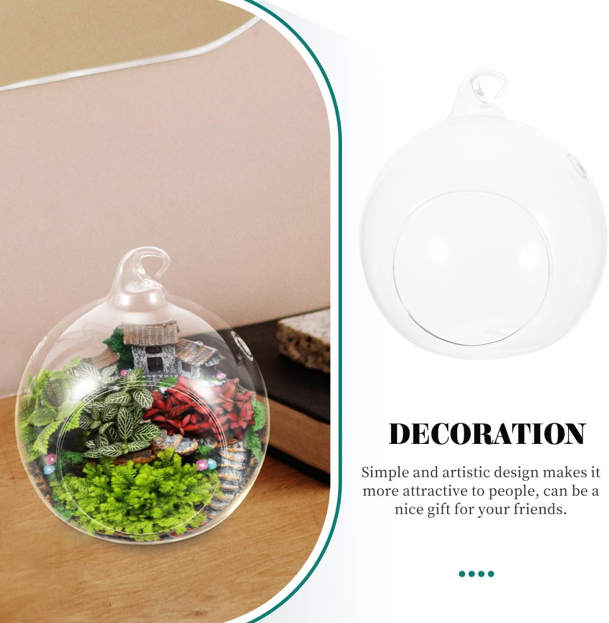 GANAZONO 2Pcs Hanging Glass Terrarium, 15Cm Transparent Globe for Air Plants, Home Decor, Wedding Centerpiece, Office Decoration, Modern Design, Durable and Corrosion-Resistant image number 3