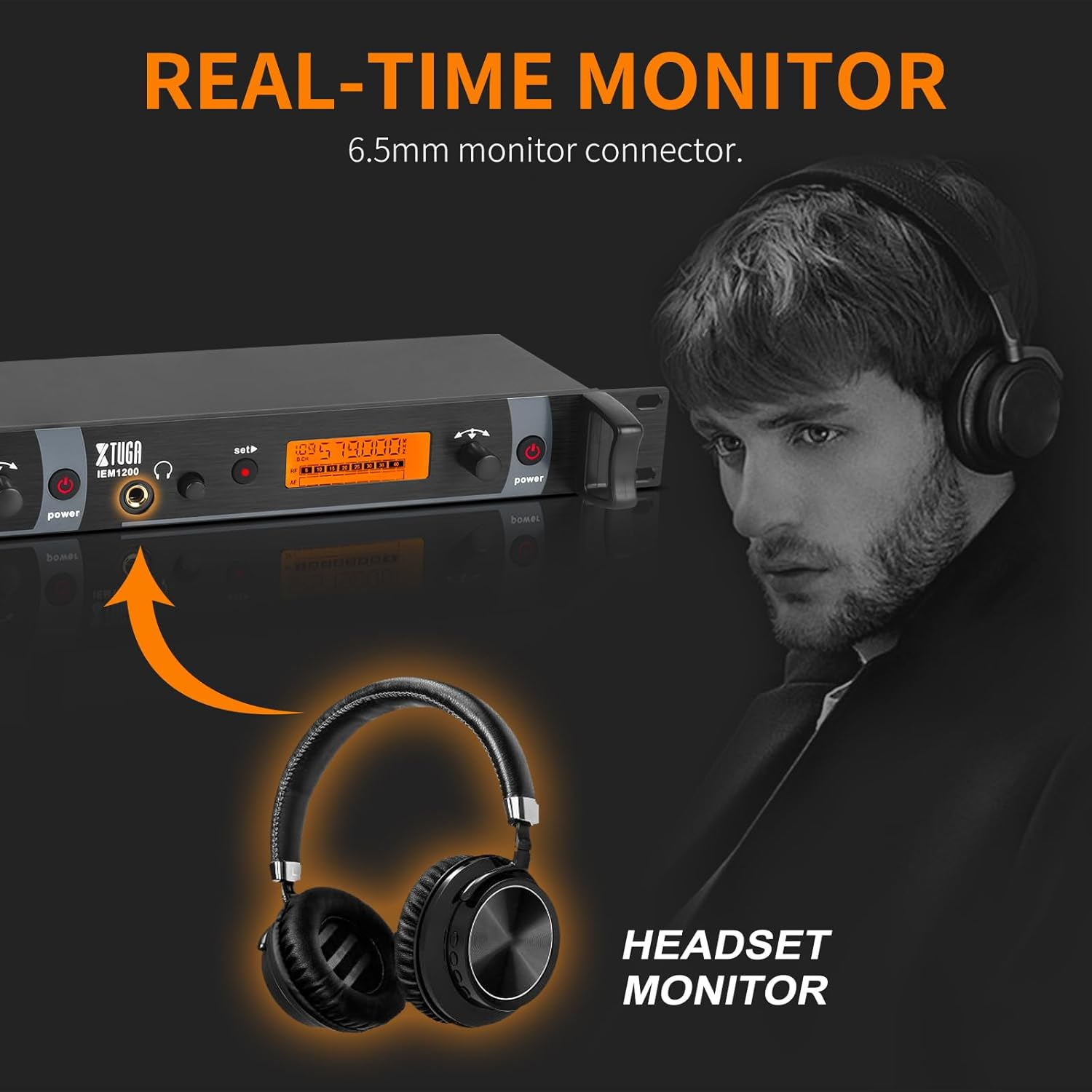 XTUGA IEM1200 UHF Mono Wireless in Ear Monitor System 2 Channel 5 Bodypacks Monitoring with in Earphone, 40 Frequencies, Rack Mountable, up to 300Ft Operation, Suitable for Church and Band image number 1