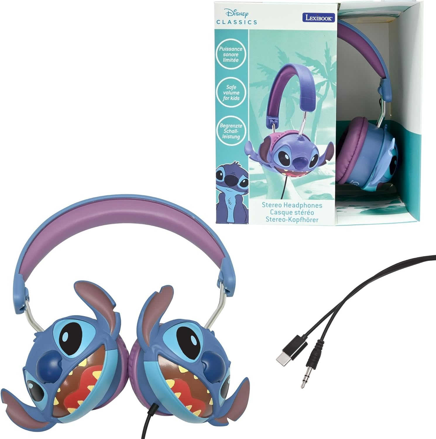 LEXIBOOK, Disney Stitch, Stitch 3D Wired Stereo Headphones, Foldable, Limited Sound Power, HP015DLXB image number 1