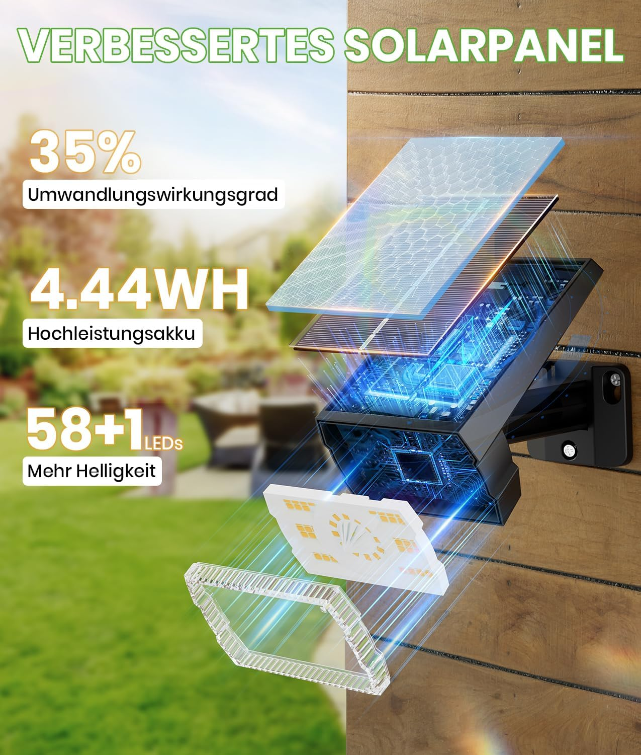 BITPOTT Outdoor Solar Spotlights, Pack of 2, 58 LED/3 Modes Solar Lights for Outdoors, 105&deg; Rotation, Solar Spotlights, Wall Lights, IP67 Waterproof, Solar Spotlight for Outdoor Garden, Patio, Path image number 5