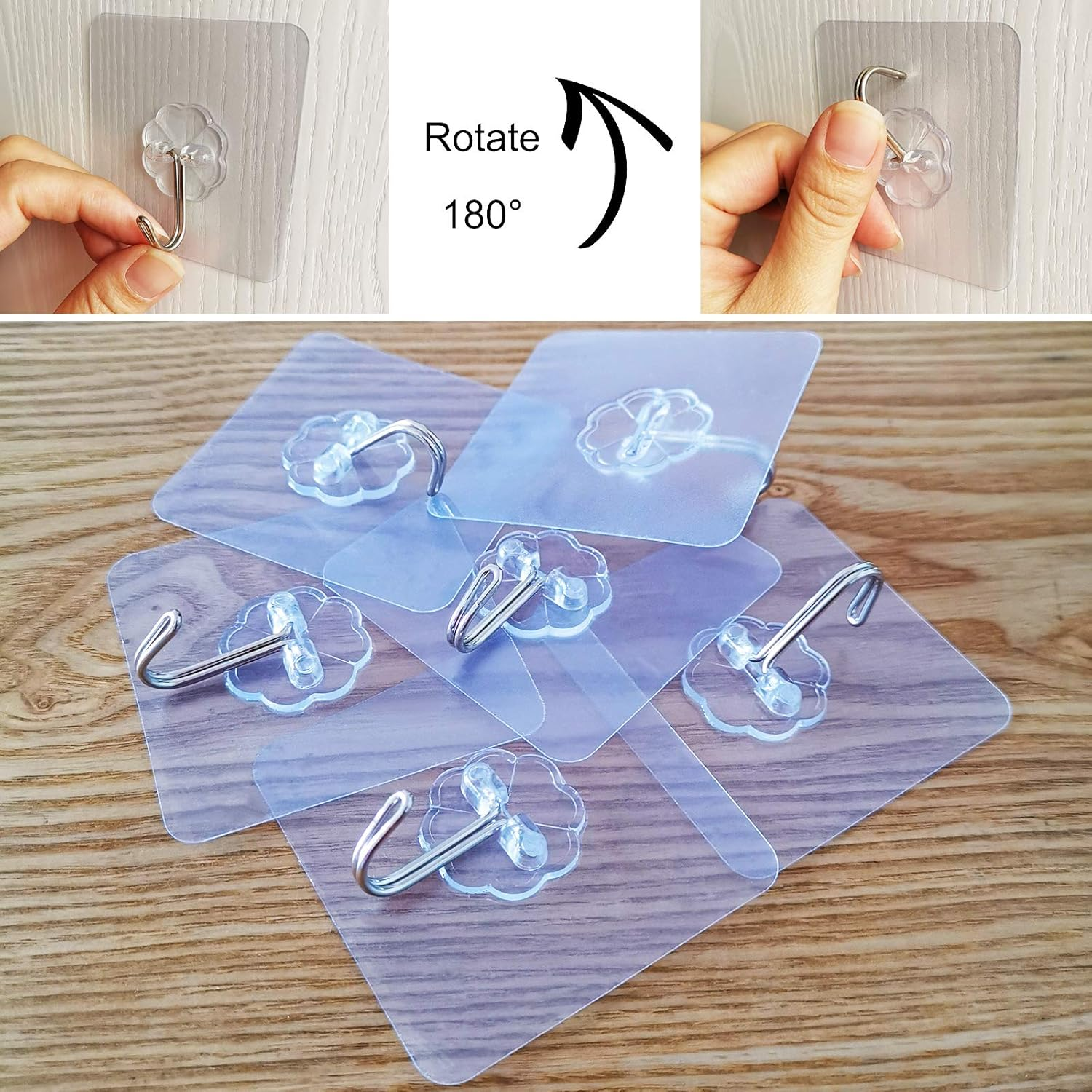 FANGZIDM 6PCS Adhesive Hooks No Nails Waterproof Wall Hooks Hangers for Coats Scarfs Towels Bags Keys in Bathroom Kitchen Office image number 2