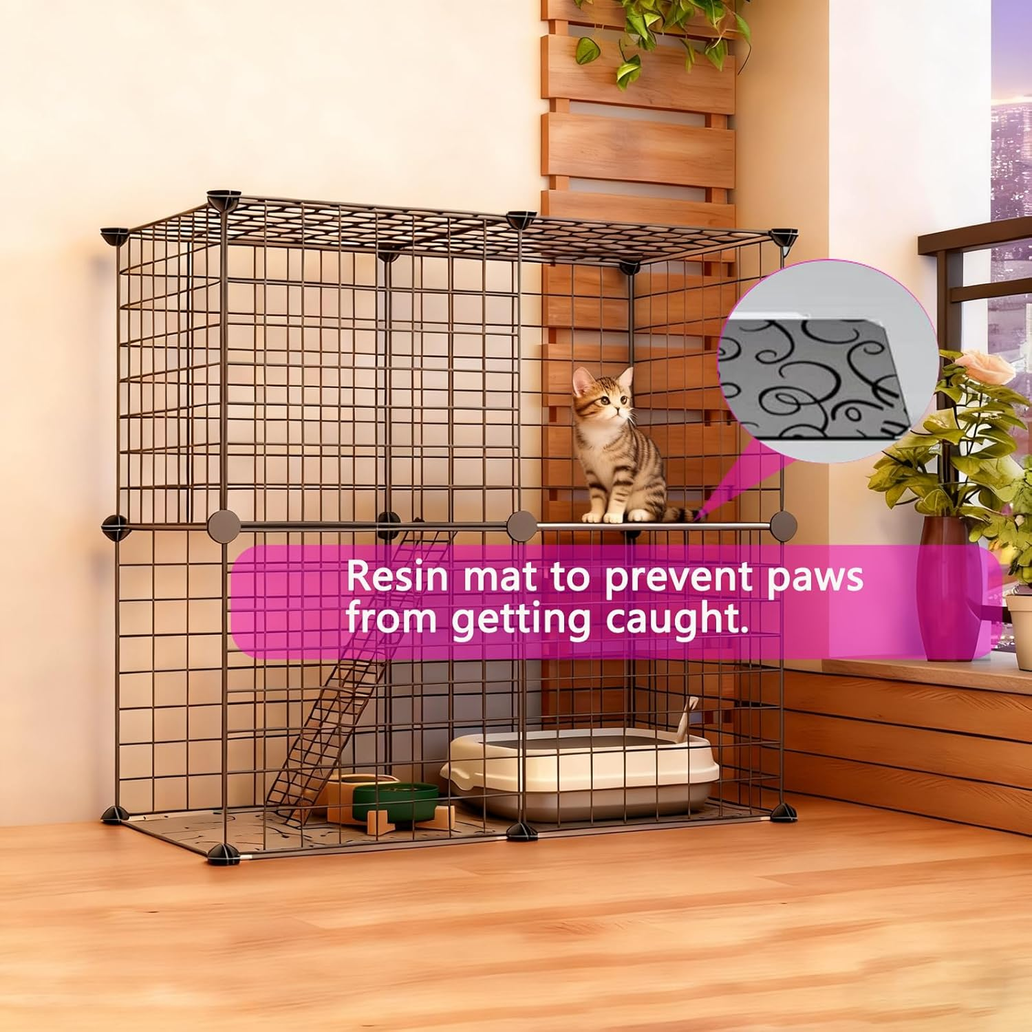 2-Tier Cat Cage, DIY Metal Wire Mesh Grid Density Detachable Pet Kennel Crate House for Small Animals, Kitty, Puppy, Rabbits Drying Box Dog Room image number 1