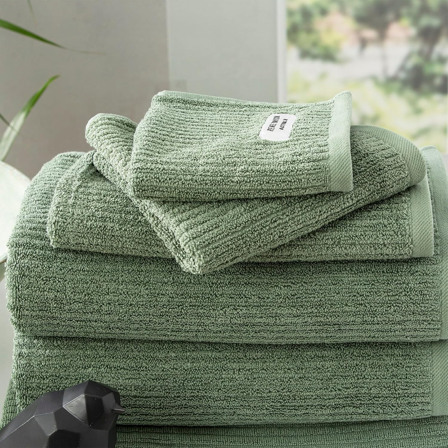 2Pc Renee Taylor Cobblestone Bath Sheet/Towel 160Cm Cotton Ribbed 650 GSM Sage image number 4