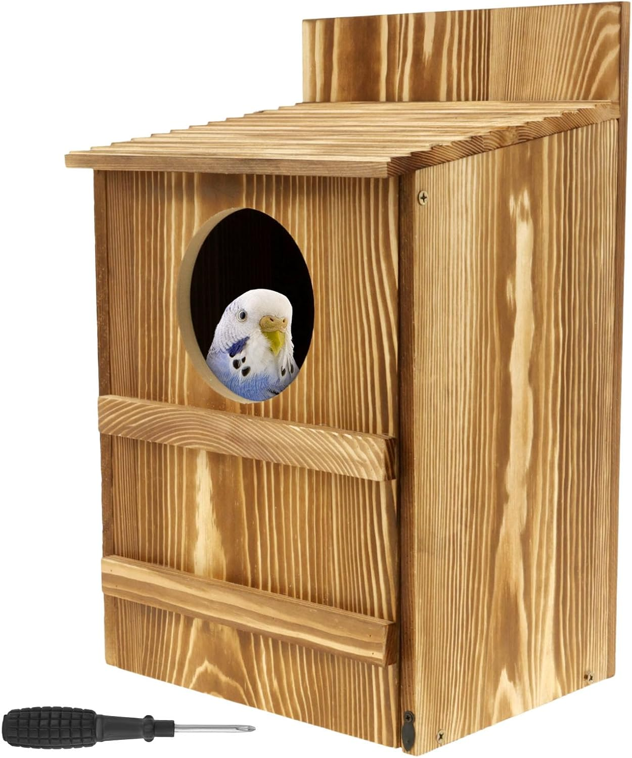 Owl House, Circular Opening Wood Birds Box, Large Size Bird Box, Easy to Install Wood Bird Box, Owl Box House with Mounting Screws for Birds image number 4