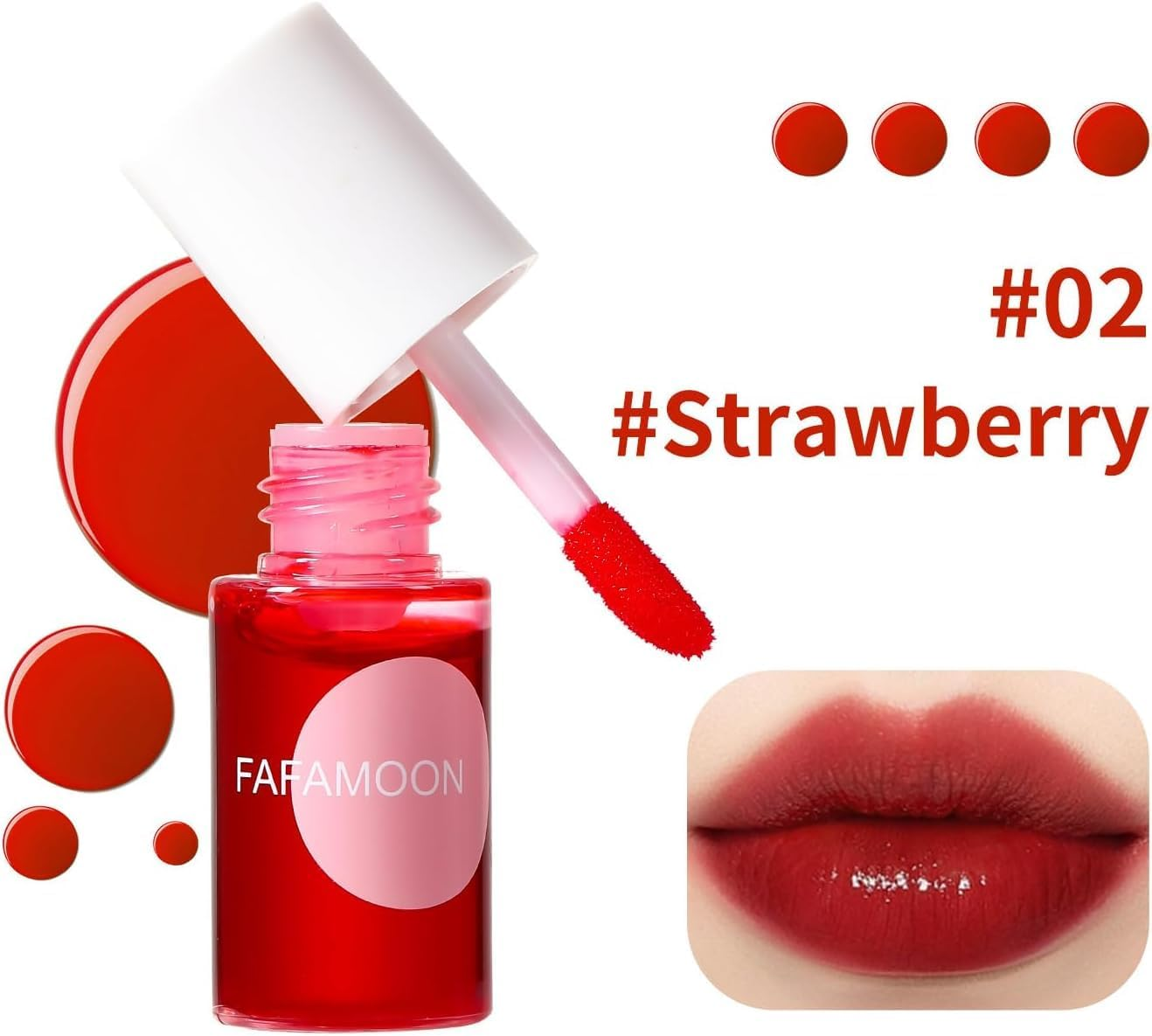 4 Colors Lip Tint Stain Mini Liquid Lipstick, Korean Water Tint Lightweight Non-Sticky, Waterproof Long Lasting Liquid Blush & Lip Stain, Transferproof (Apple & Strawberry & Watermelon & Cherry)