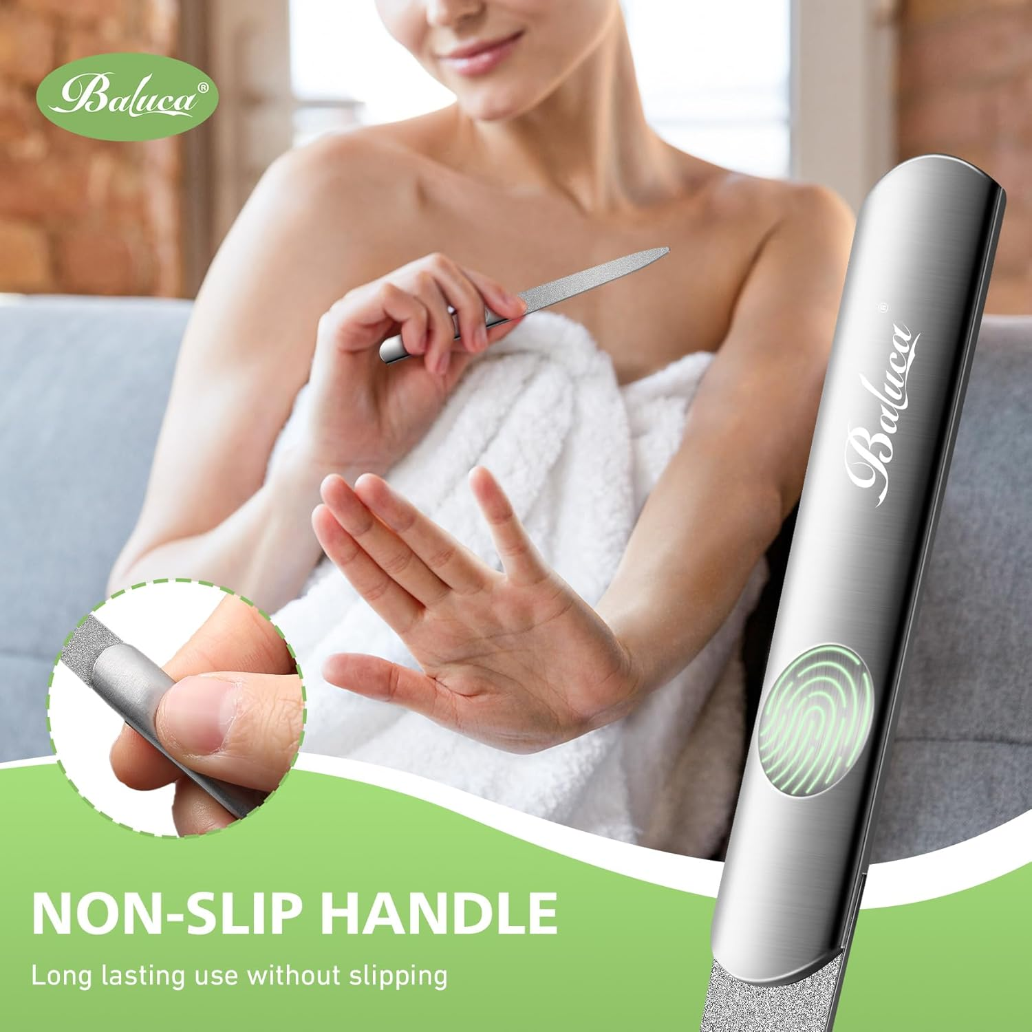 BALUCA Stainless Steel Diamond Nail File for Natural Acrylic Nails, Double Sided Metal Fingernail Toenail File for Women, Durable and Efficient Nail Care Tool image number 5