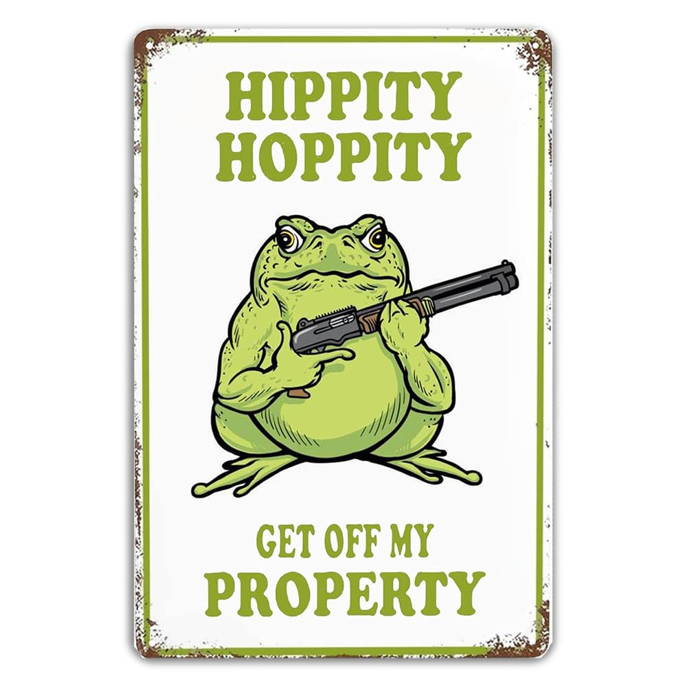 PIHUE Metal Aluminum Whimsical Rustic Frog Sign No Trespassing Decorative Sign (8X12 Inches, Green, White) image number 1