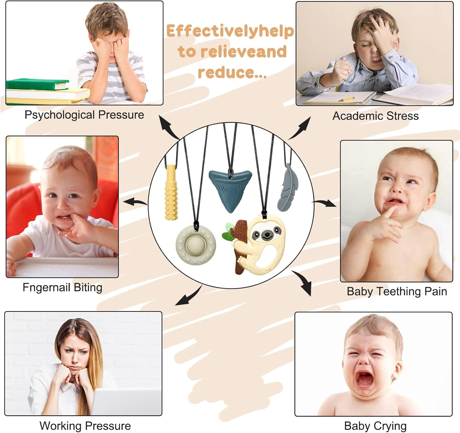 MR.TIMELAG Chew Necklace, 5 Pack Sensory Chew Necklace Bundle for Kids with Teething, ADHD, Autism, Oral Motor Chewy Teether, for Boys&Girls,Silicone Necklace Made from Food Grade Silicone Safety