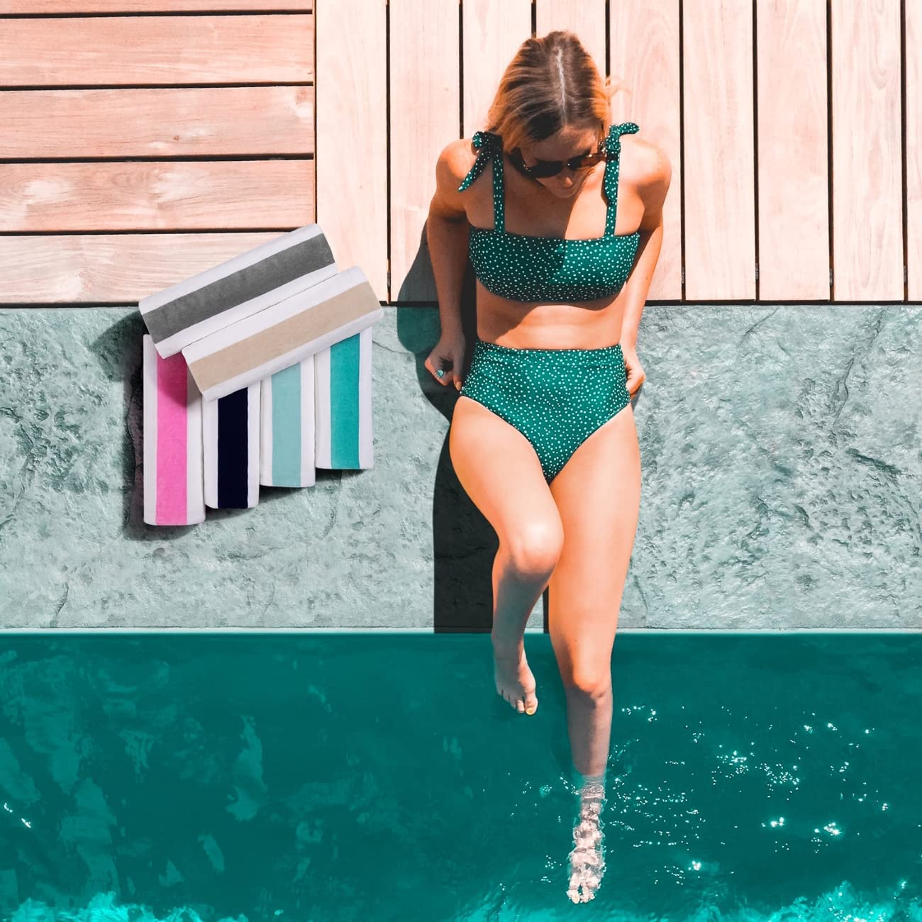 LULUHOME Plush Oversized Beach Towel - Fluffy Cotton Thick 36 X 70 Inch Chiffon Striped Pool Towels, Large Summer Cabana Swimming Towel for Adults - Blue image number 2