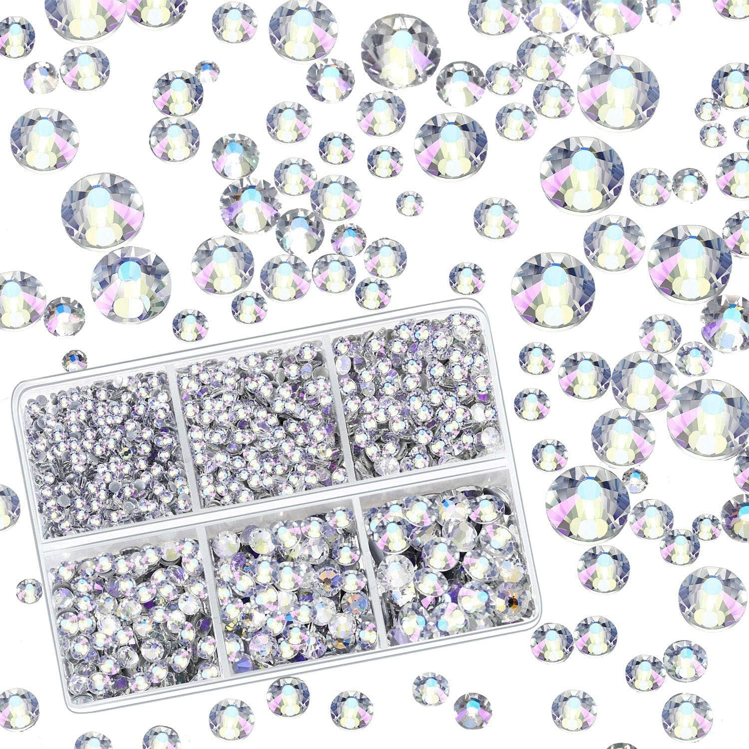 Dubom 4000 Pieces Hotfix Rhinestones Crystals AB Clear Crystal Rhinestones Flatback Gems round Crystal Rhinestones Bulk for Crafts Clothing Dance Costumes (Multicolor) image number 3