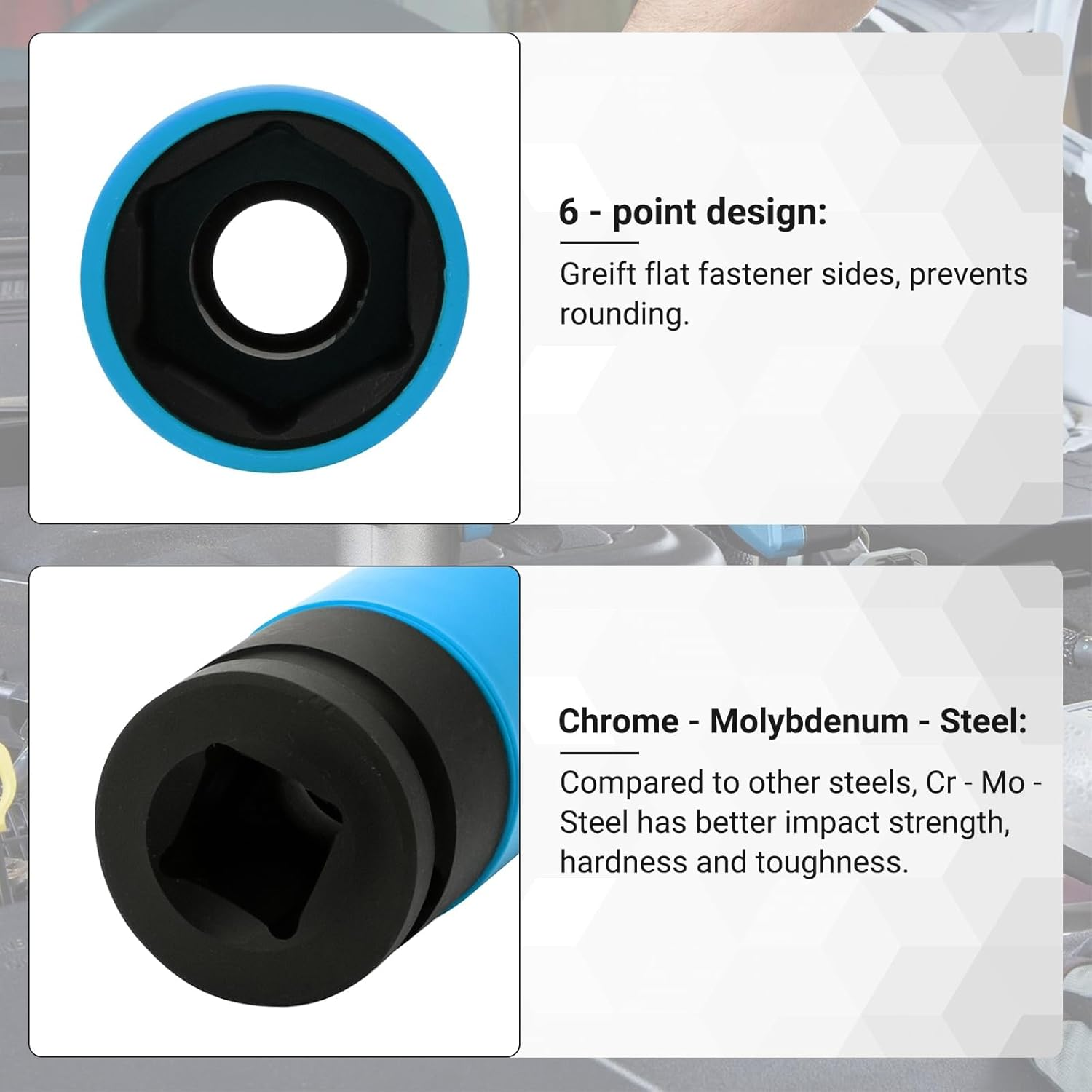 1/2" Drive Lug Nut Impact Socket Set, 3 Pcs Cr-Mo Steel Drive Wheel Protector, 6 Point, Metric Protective Wheel Nut Socket Set 17Mm, 19Mm, 21Mm with Storage Box image number 3