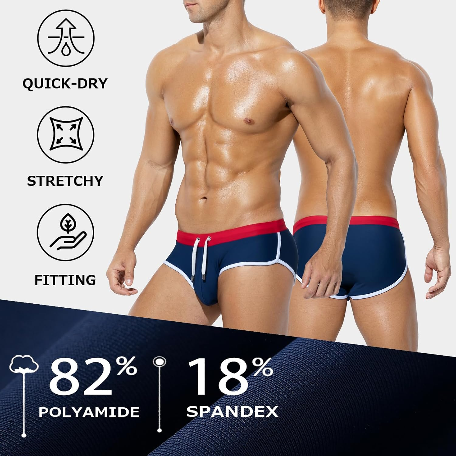 Casey Kevin Men'S Swim Briefs Sexy Bikini Contrast Color Swimsuit Low Waist Swimming Briefs with Drawstring MK4039 1Pcs