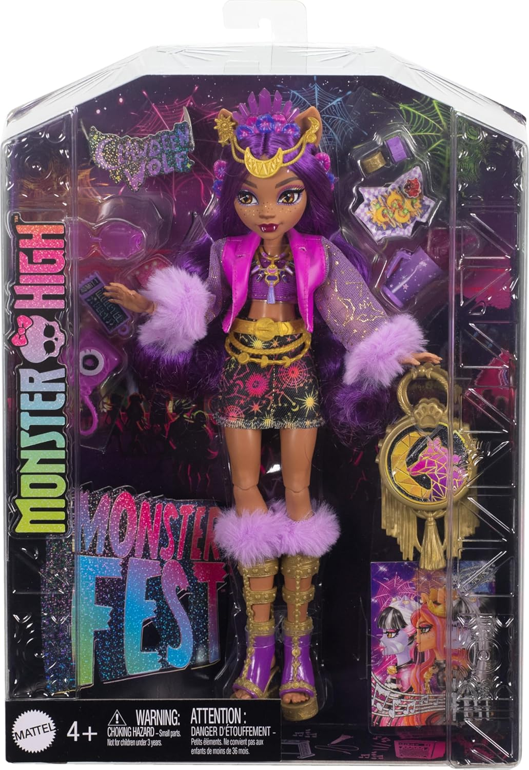 Monster High Monster Fest Doll, Clawdeen Wolf with Glam Outfit & Festival Themed Accessories like Snacks, Band Poster, Statement Bag & More image number 2