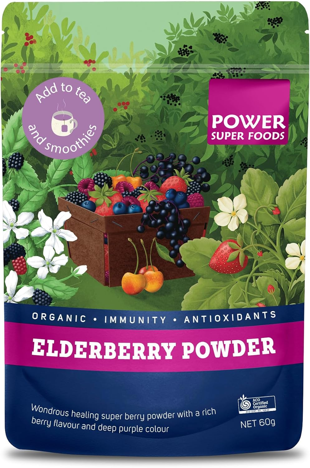 Powder Super Foods Elderberry Powder - Certified Organic 60G