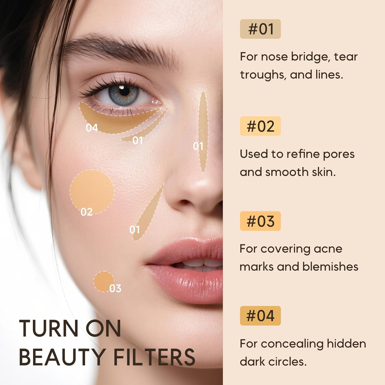 KISSIO Concealer Pencil,Under Eye Concealer,Cover Acne and Freckles,Brightener,Waterproof,Long Lasting and Cream,Makeup Pencil with Sharpener,Milktea - 02Natural image number 5