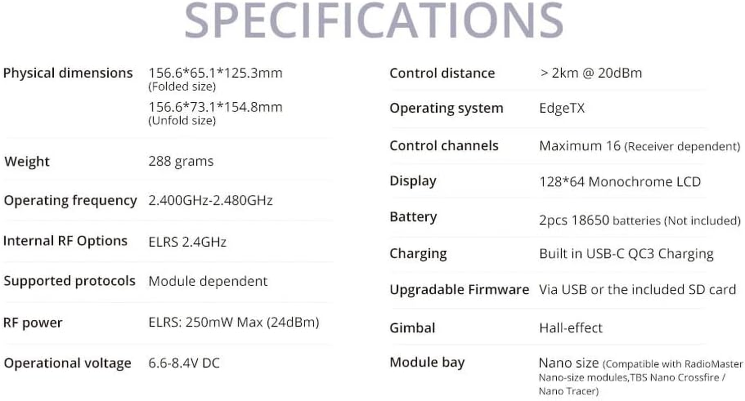 Opus Pocket Crush ELRS Portable Remote Controller Hall Gimbal Edgetx Built in LED Light Mode 2 (Blue)