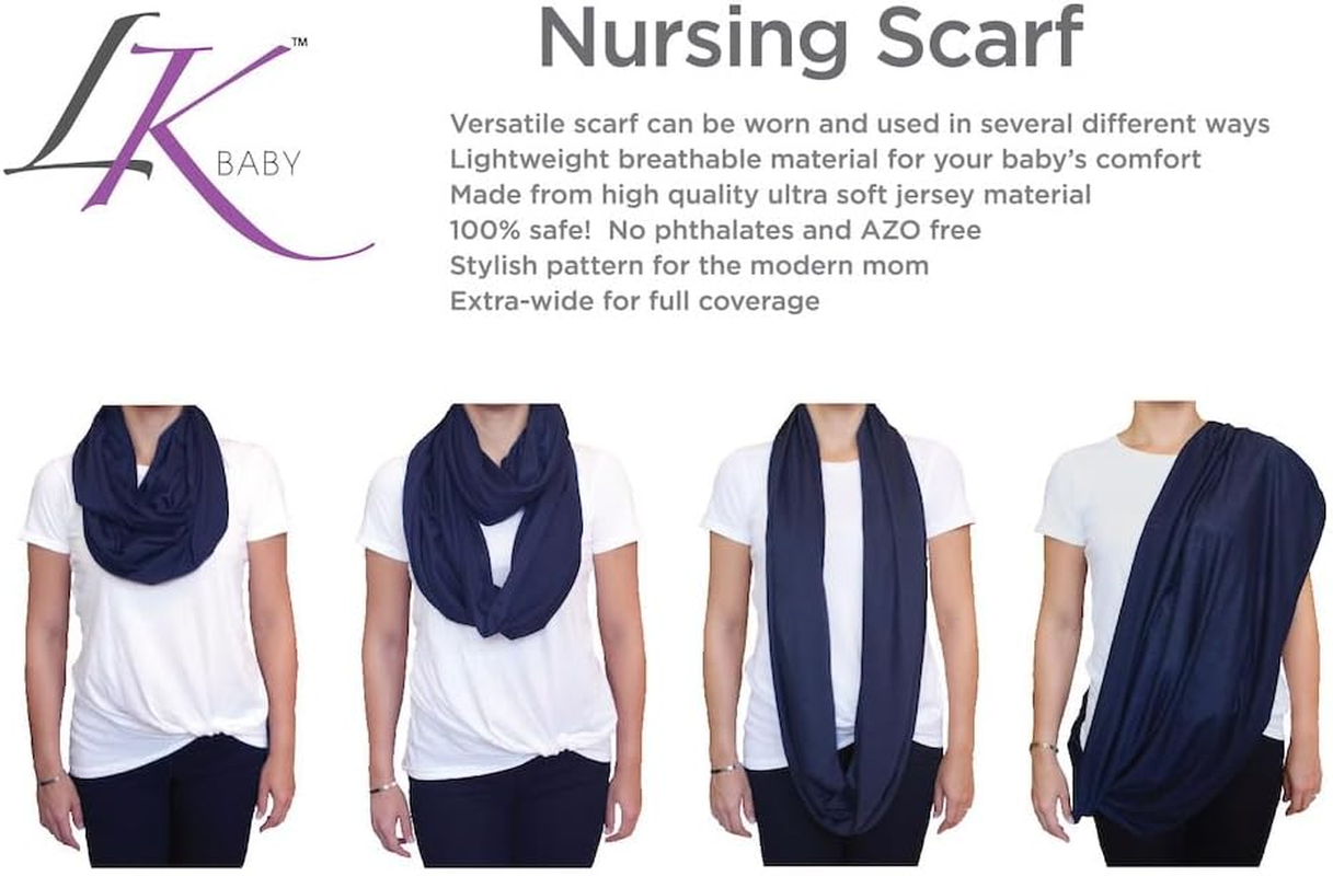 (2Pk Grey/Navy) - 2Pk LK Baby Infinity Nursing Scarf Breastfeeding Cover Ultra Soft (Grey/Navy) image number 3
