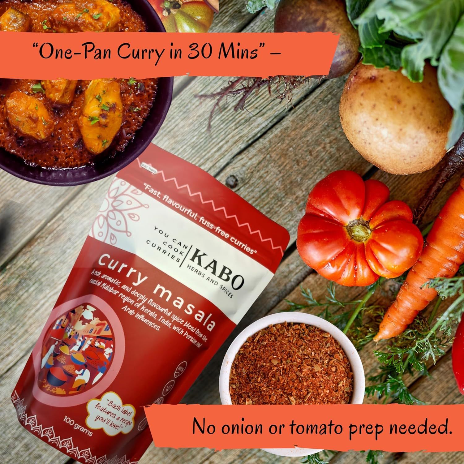 KABO Curry Masala 100G (3.52Oz) &ndash; Authentic Indian Spice Blend Complete Mix, No Onion or Tomato Prep Needed for Meats, Vegetables, Paneer, Lentils & Egg Medium Heat, 100% Natural, Vegan, No Additives, Ziplock Pouch image number 4