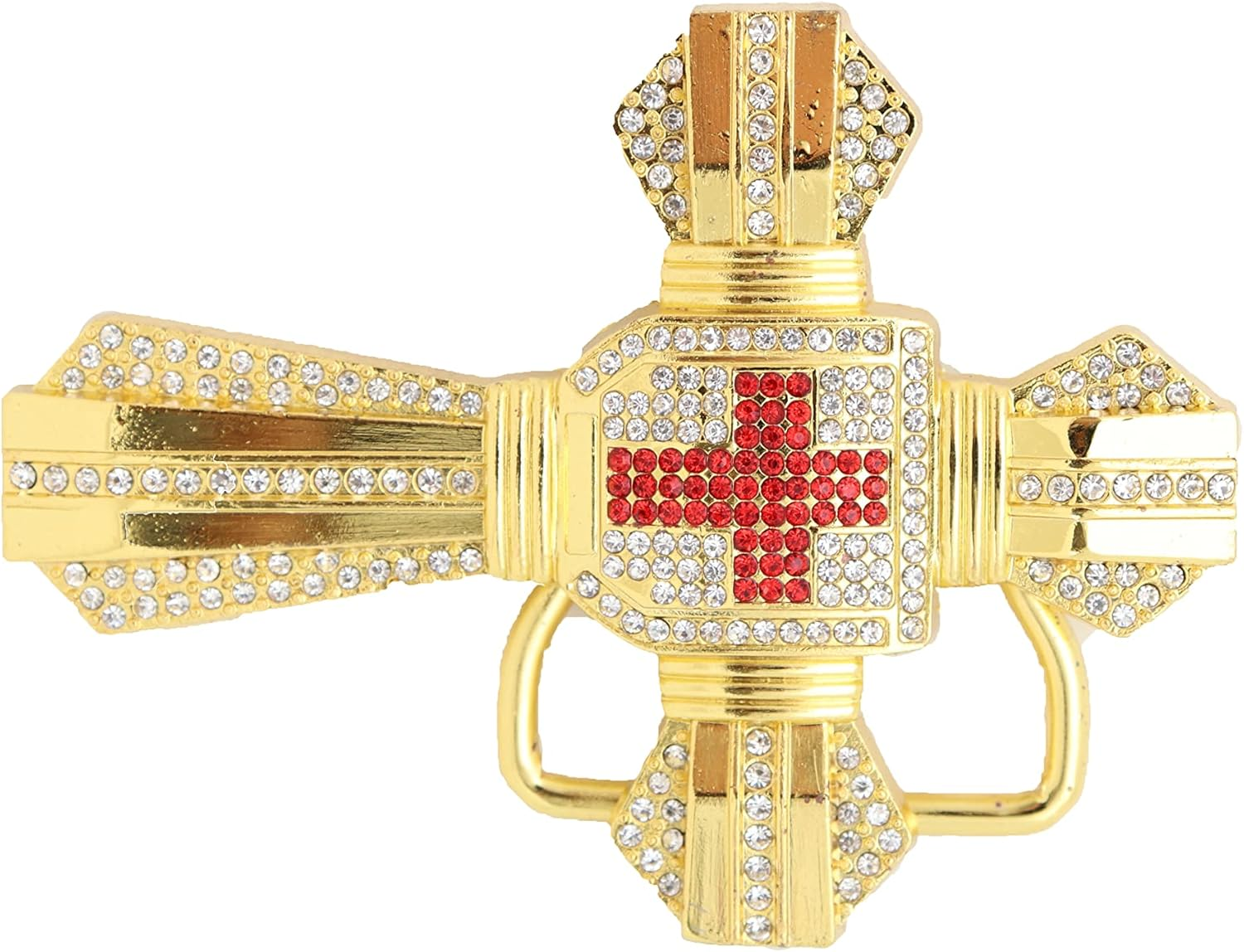 Men Women Gold Metal Belt Buckle Hip Hop Fashion Big Cross Weekend Religious Biker, Silver + Gold, One Size image number 3