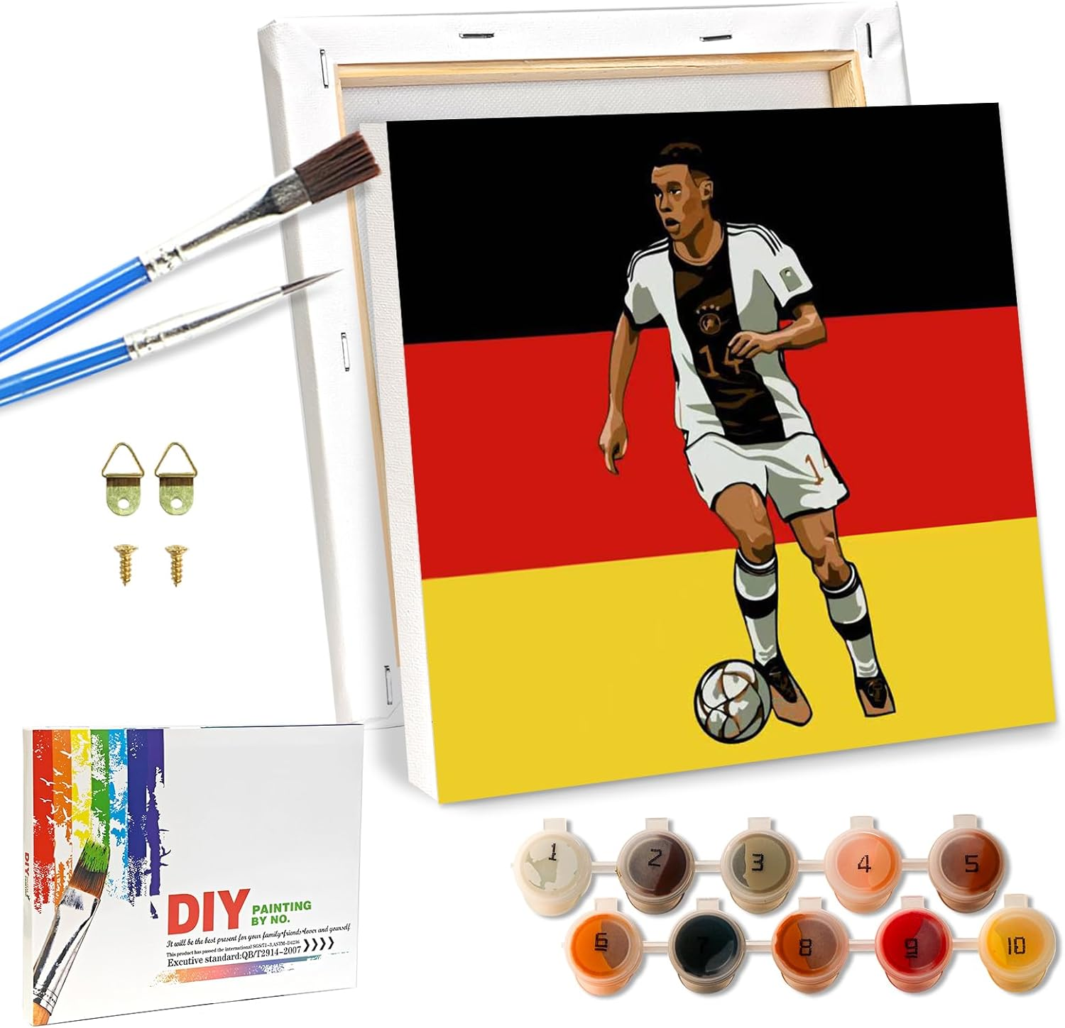 QDUODUO Football Painting by Numbers with Frame for Adults Beginners and Children from 6 Years, LM10 Football Paint by Numbers with Canvas Brushes Acrylic Pigment, 20 X 20 Cm Small DIY Hand-Painted