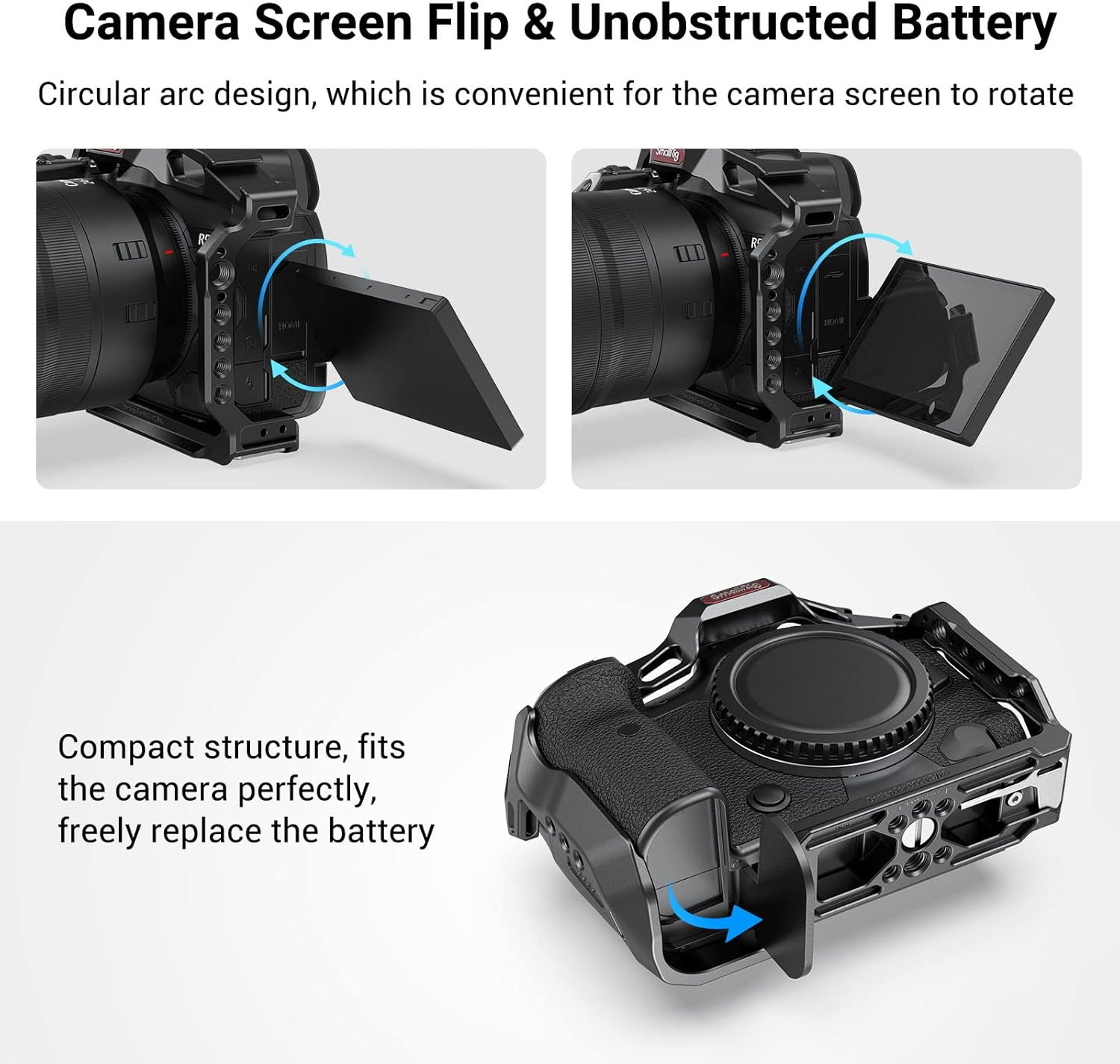 Smallrig R5 / R5 C / R6 Cage for Canon R5 R6 R5 C, Aluminum Alloy DSLR Rig Stabilizer with Cold Shoe, 1/4"-20 and 3/8"-16 Threaded Holes for Filmmaking, Video Shooting 2982B