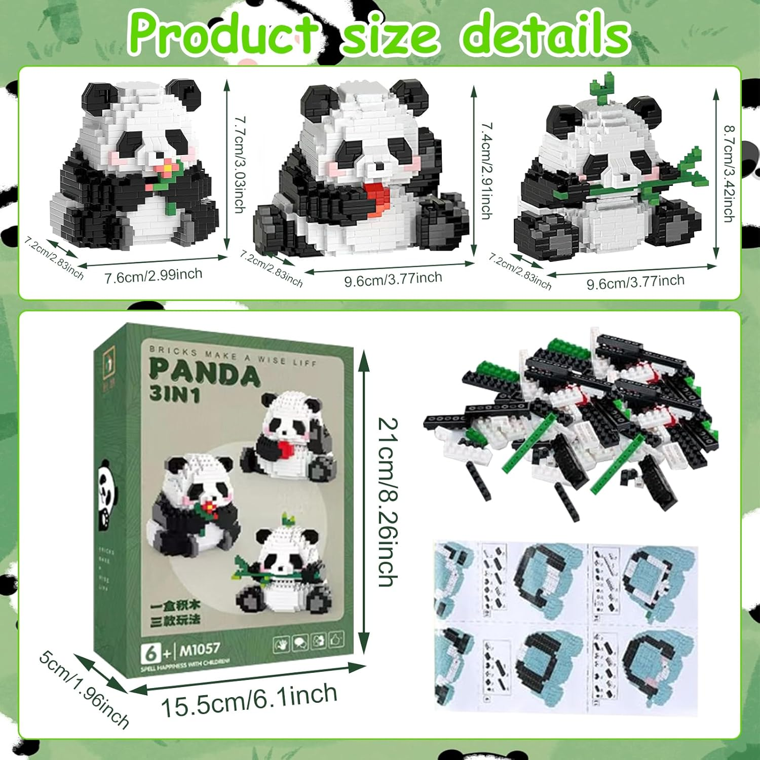 ARONRAVE 3-In-1 Panda Building Blocks Set, Mini Building Blocks Set, Panda Building Block Sets, Mini Animals Building Blocks Set, Animal Building Block Set, Panda Clamping Blocks Building Block Sets image number 6