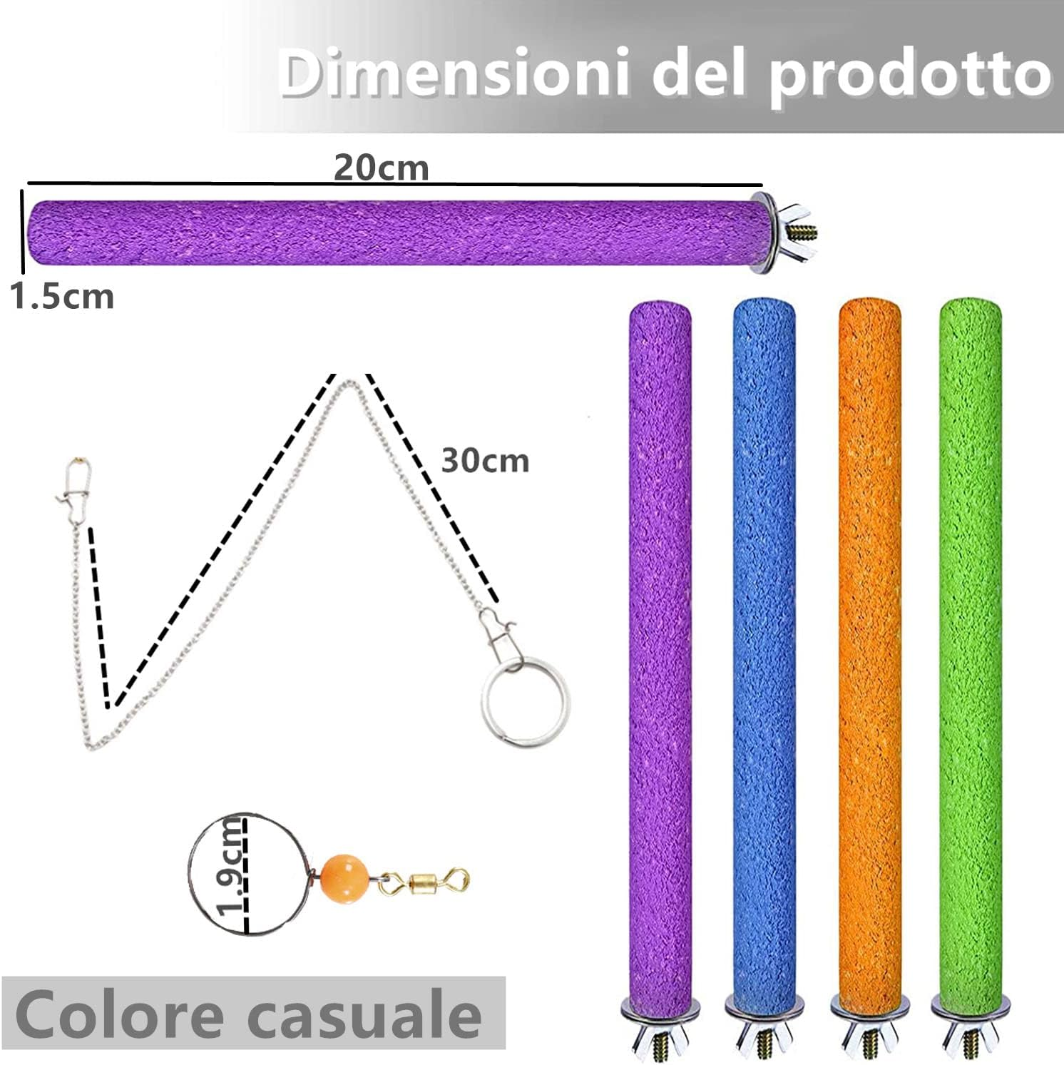 Norhogo Pack of 5 20 Cm Parrot Perches Natural Paw Bows Toy for Parrots Bird Chew Toy Comes with a Parrot Collar, Random Colour image number 1