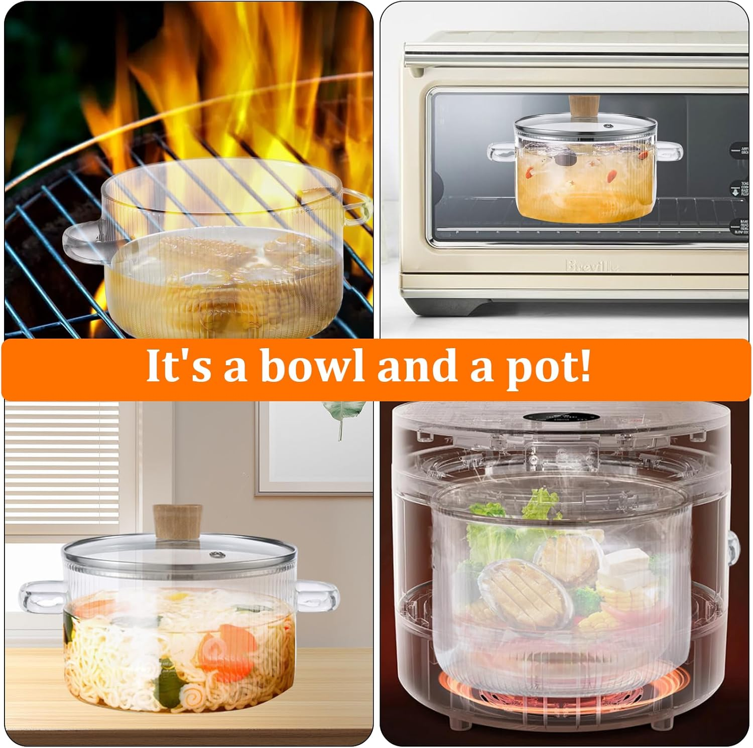 Glass Saucepan with Lid, 1.6L/54Oz Heat Resistant Stovetop Pot with Handles Non-Stick Borosilicate Glass Stovetop Soup Pot Clear Cooking Pot Safe Cooking Pot for Soup Milk Sauce Pasta image number 3