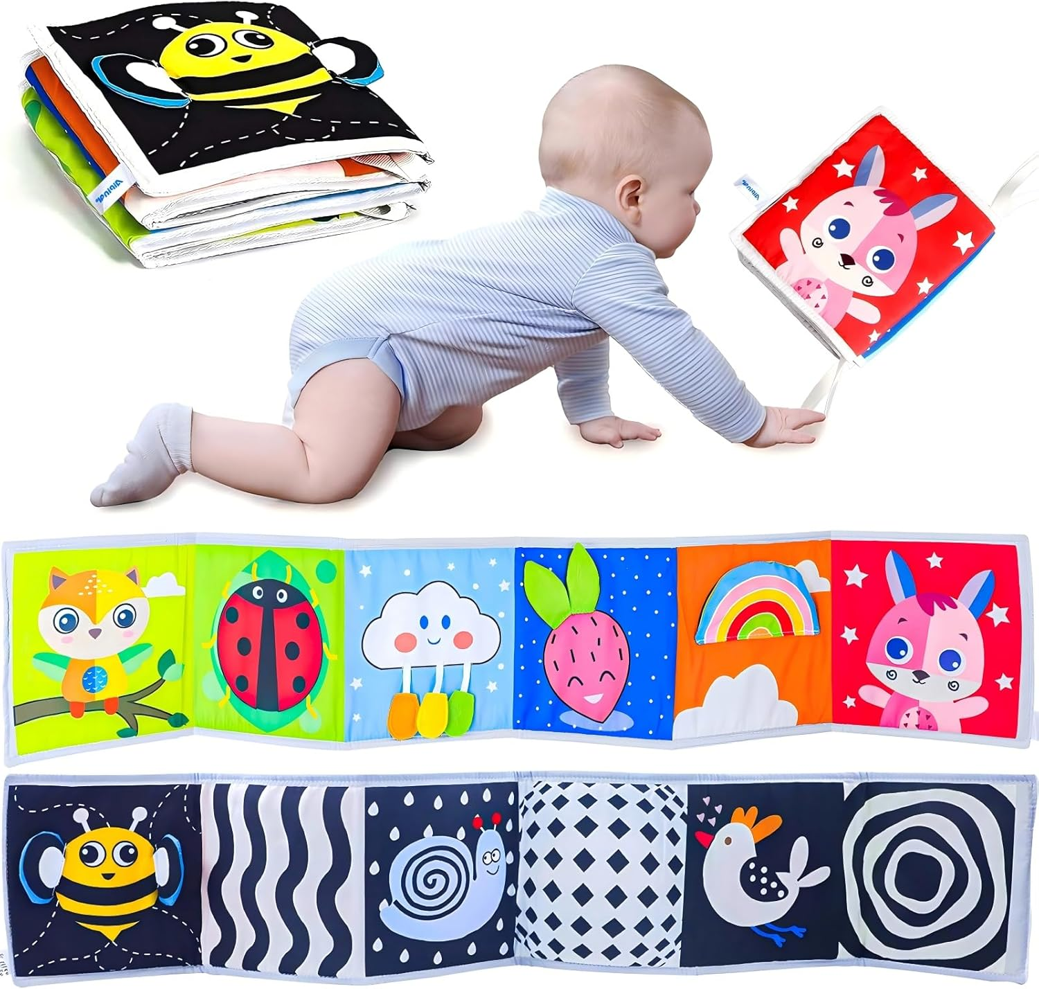Baby Toys 0-6-12 Months, Tummy Time High Contrast Newborn Toys 0-3 6 Months, Baby Boy Girl Gifts, Visual Stimulation Learning Activity Cards, Soft Baby Book, Montessori Infant Toys 0-12 Months image number 4