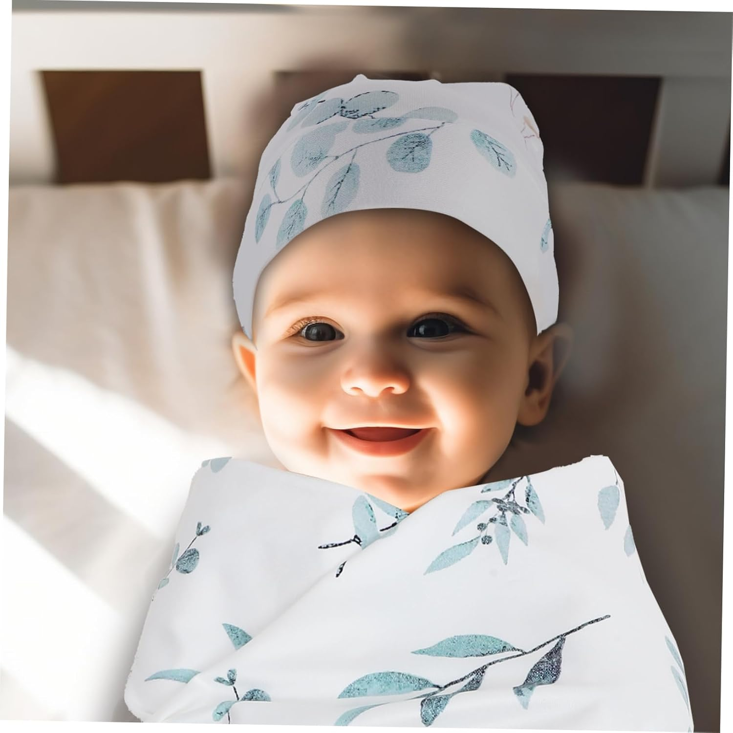 Yardwe Cute Newborn Swaddle Blanket Headband Hat Boy Girl Wrap Swaddle Fetal Cap image number 4