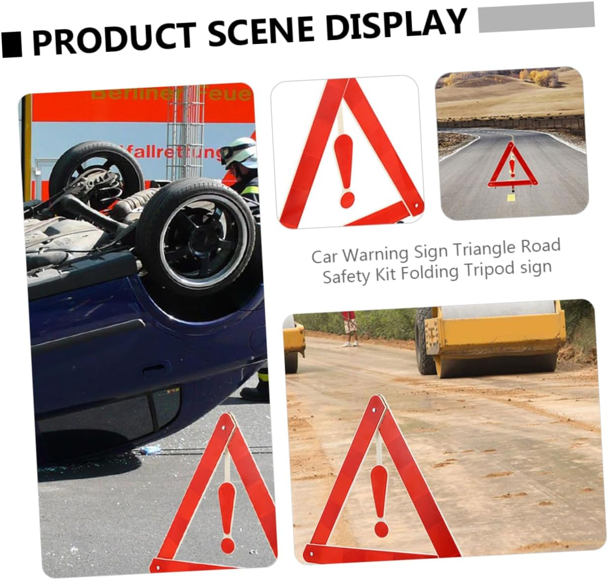 4 Pcs Car Warning Triangle Safety Signs 39X39Cm Reflective Roadside Emergency Triangles Tripod Kit for Vehicle Breakdown image number 2