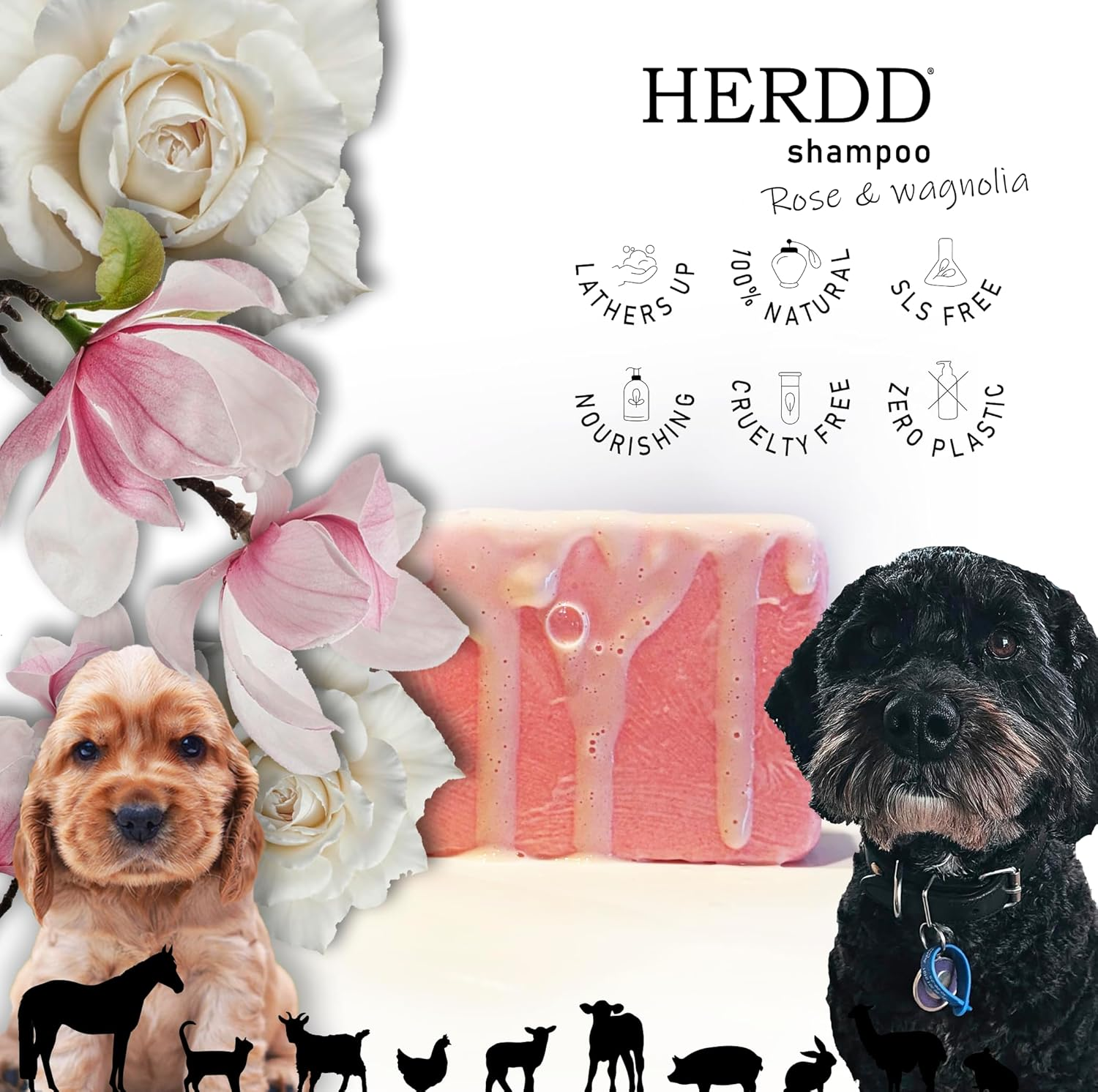HERDD Shampoo Bar for Pets | Rose & Wagnolia, Nourishing, Anti-Itch, Detangling Shampoo for Dogs, Cats & Horses image number 2